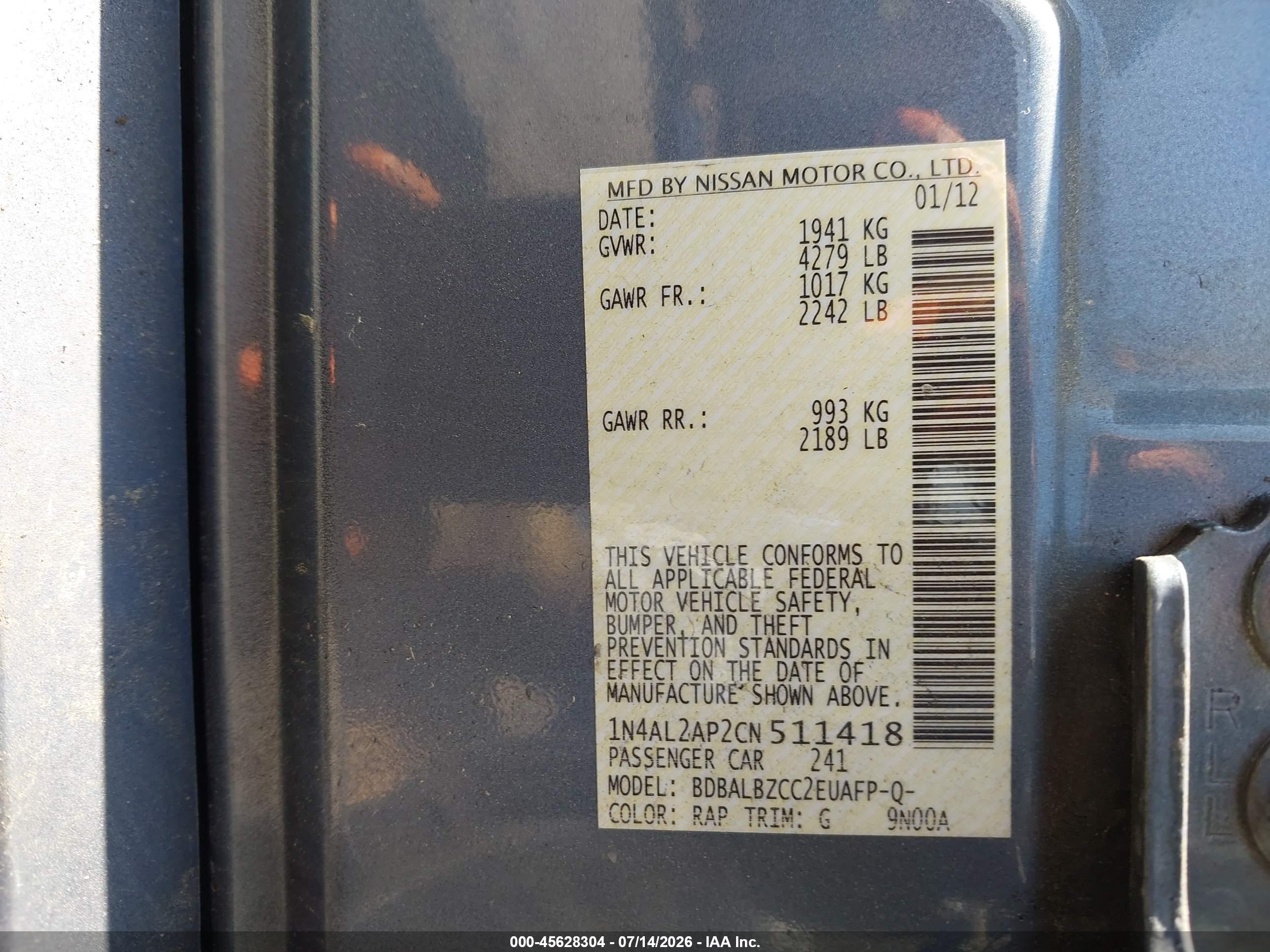 2012 Nissan Altima 2.5 S Gray vin: 1N4AL2AP2CN511418