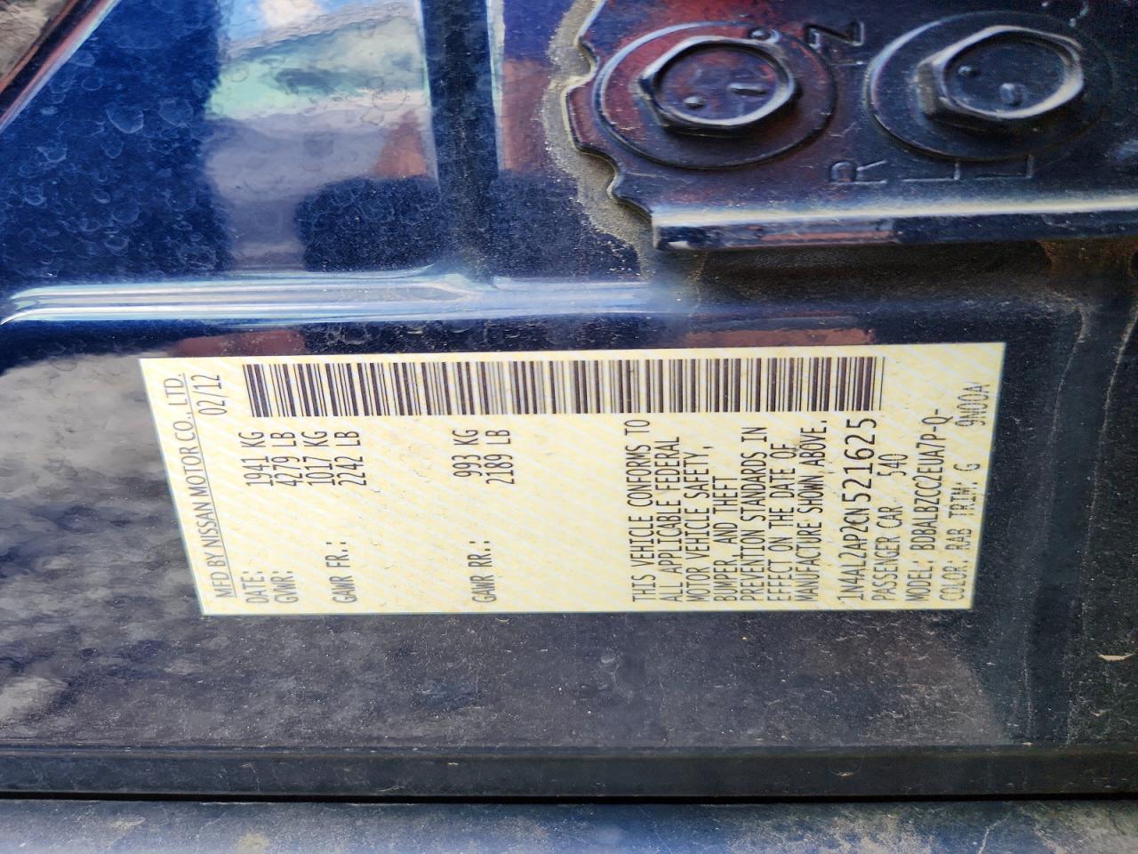 2012 Nissan Altima 2.5 Blue vin: 1N4AL2AP2CN521625
