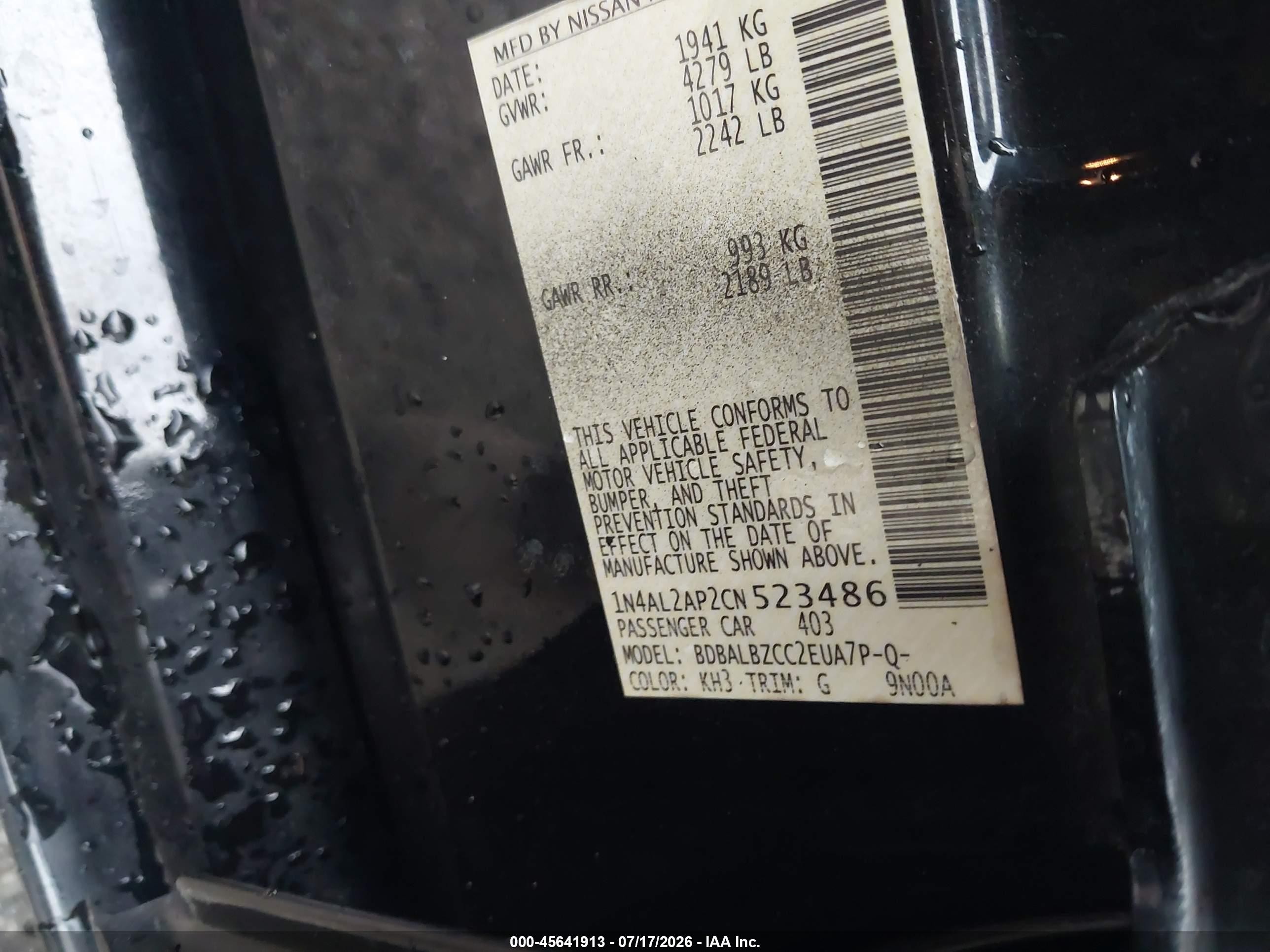 2012 Nissan Altima 2.5 S Black vin: 1N4AL2AP2CN523486