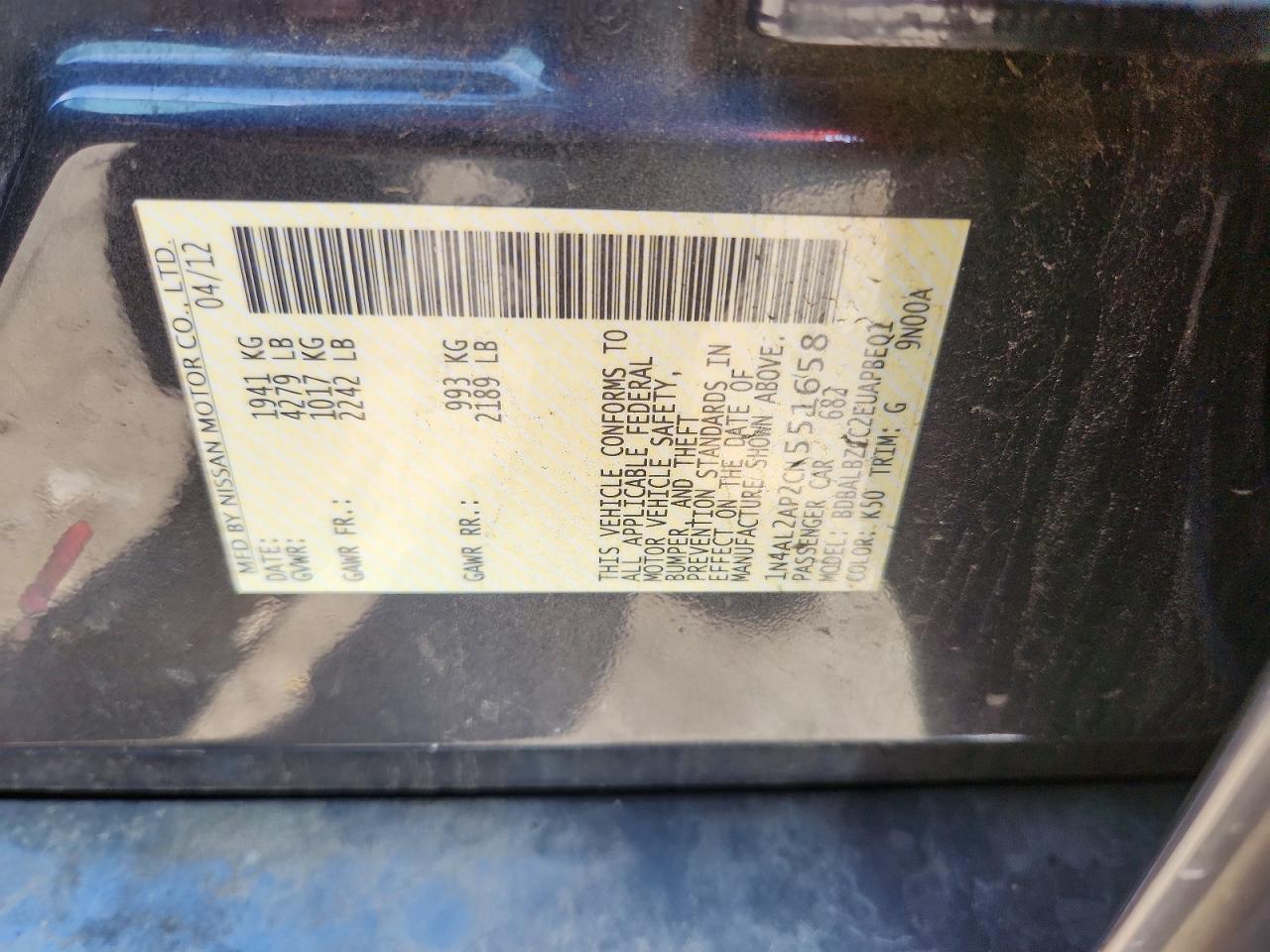2012 Nissan Altima 2.5 Gray vin: 1N4AL2AP2CN551658