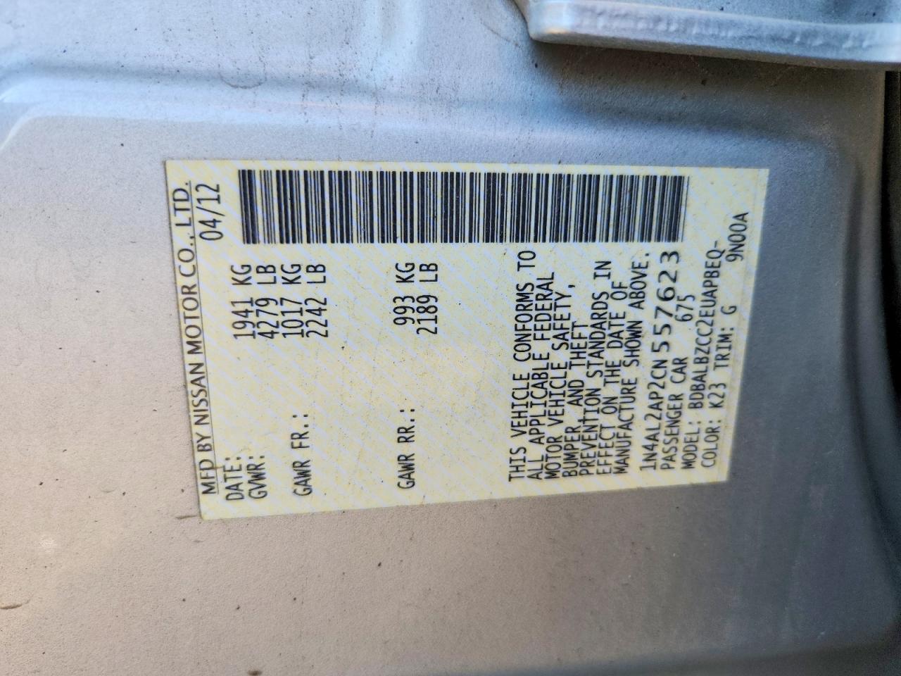 2012 Nissan Altima 2.5 Silver vin: 1N4AL2AP2CN557623