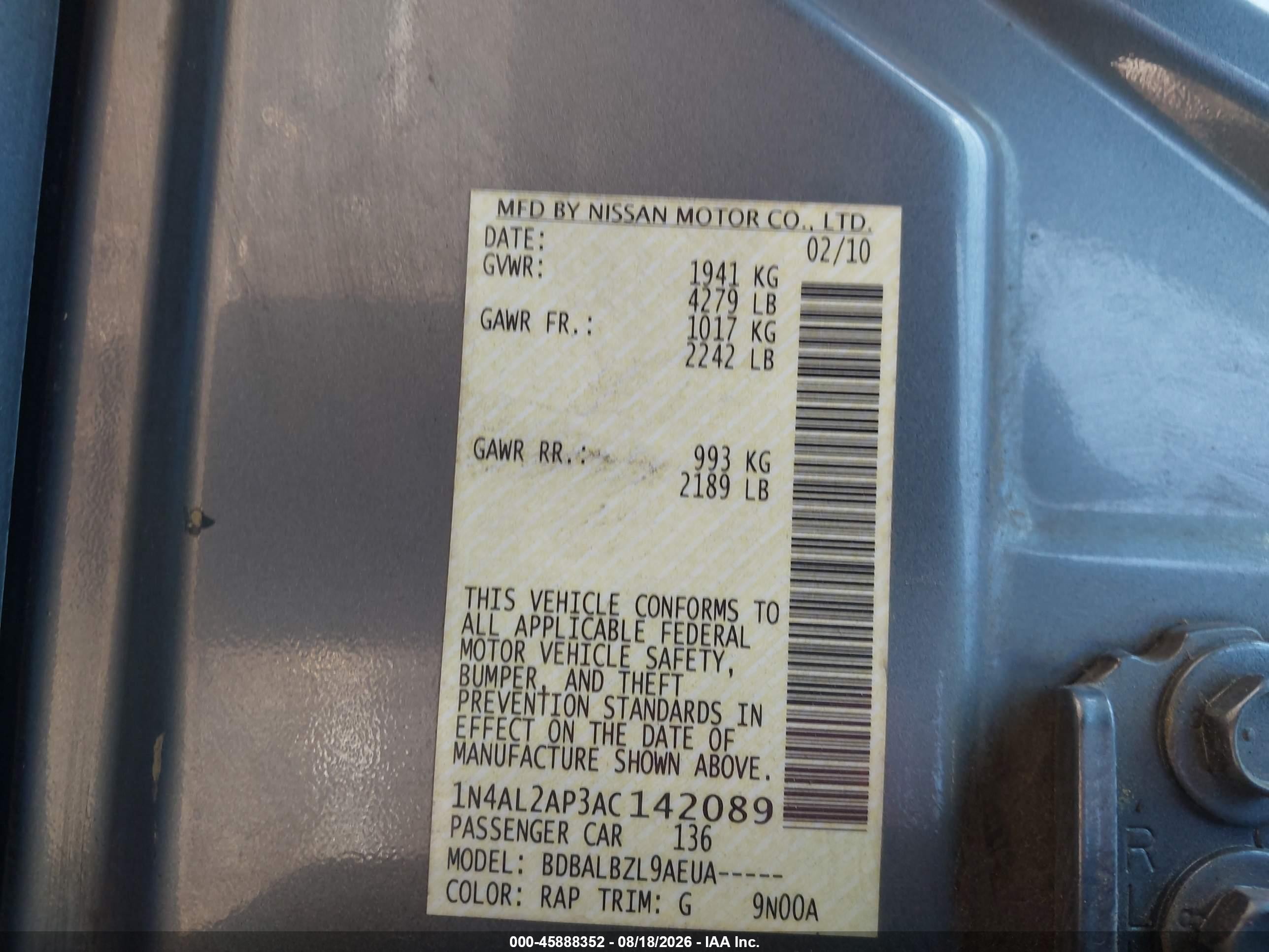 2010 Nissan Altima 2.5 S Синий vin: 1N4AL2AP3AC142089