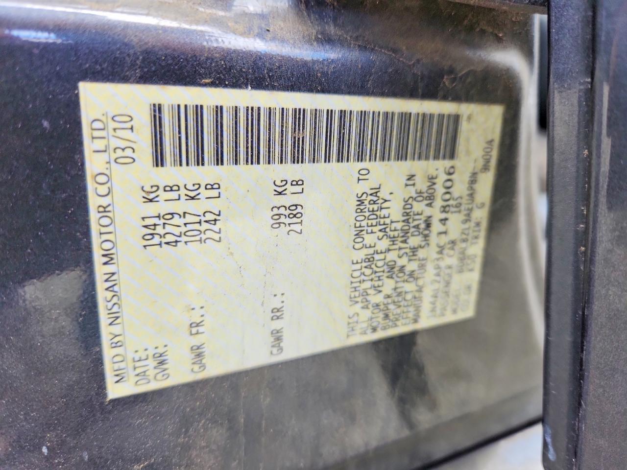 2010 Nissan Altima 2.5 Charcoal vin: 1N4AL2AP3AC148006