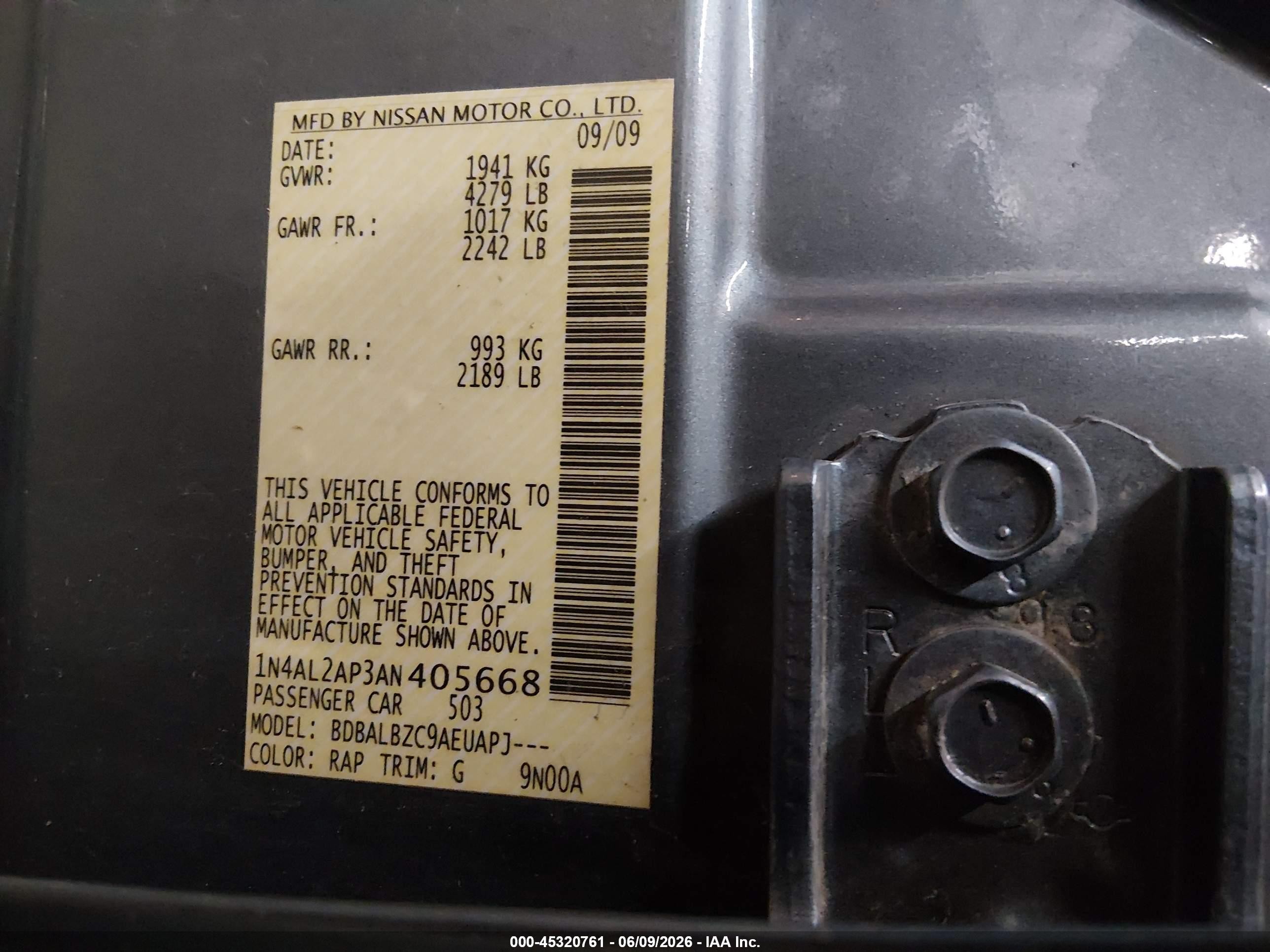 2010 Nissan Altima 2.5 S Light Blue vin: 1N4AL2AP3AN405668