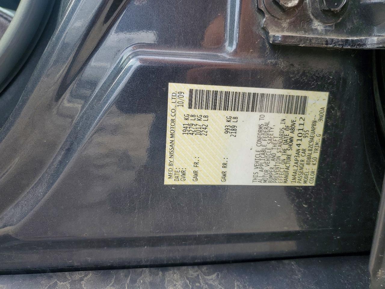 2010 Nissan Altima 2.5 Gray vin: 1N4AL2AP3AN410112