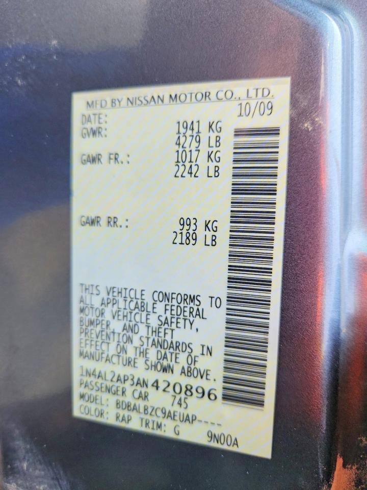 2010 Nissan Altima 2.5 Blue vin: 1N4AL2AP3AN420896