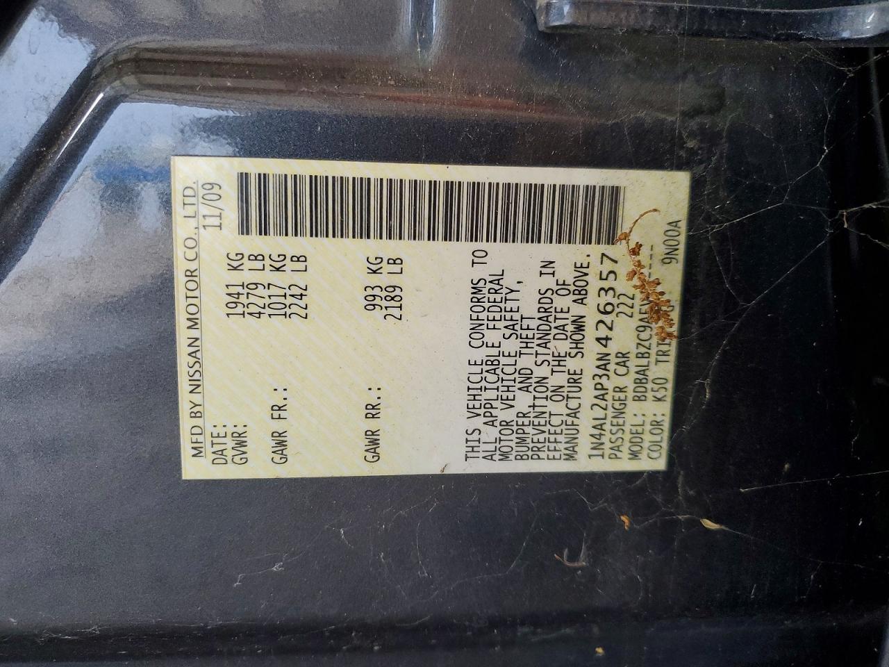 2010 Nissan Altima 2.5 Gray vin: 1N4AL2AP3AN426357