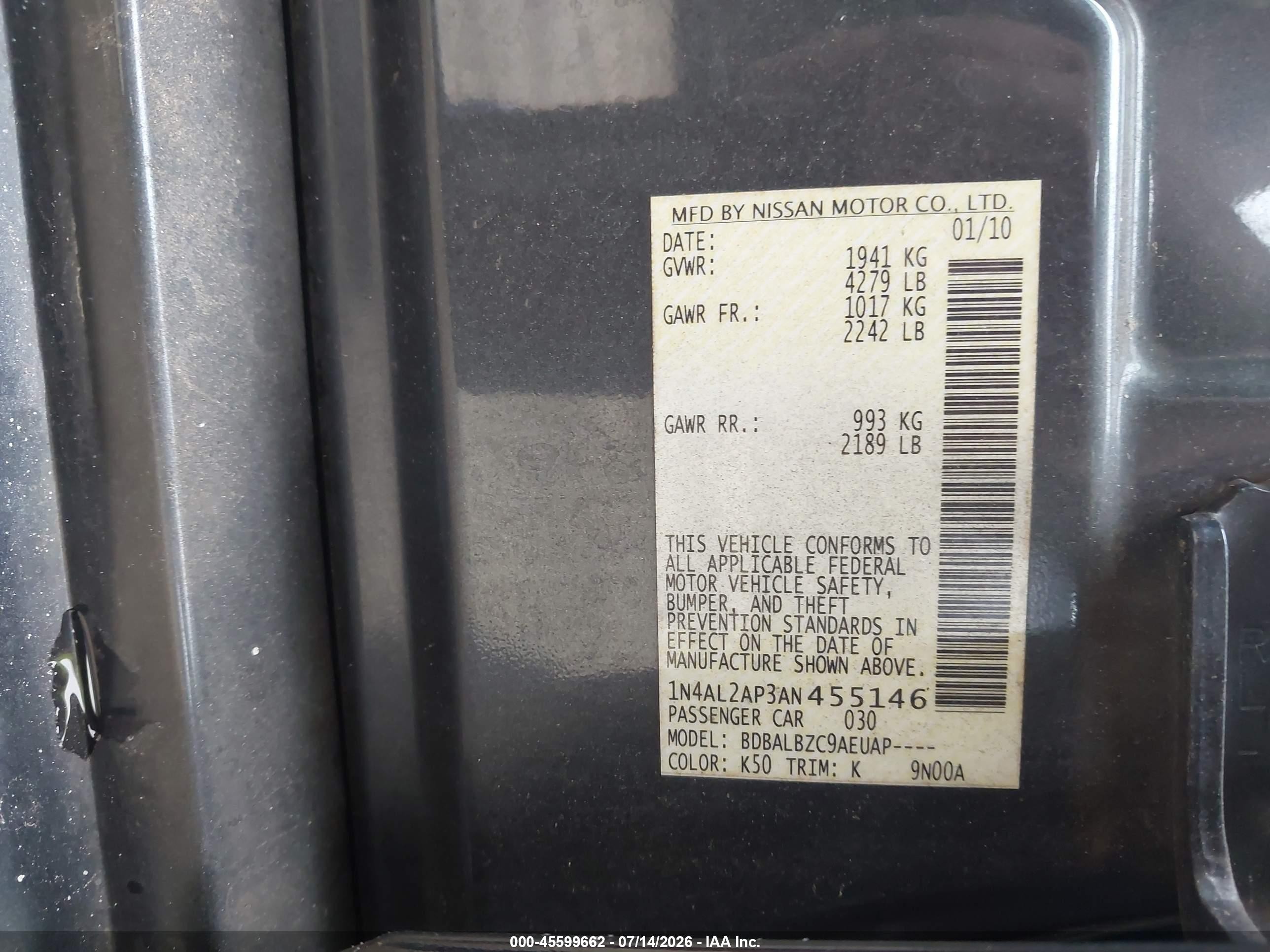 2010 Nissan Altima 2.5 S Gray vin: 1N4AL2AP3AN455146