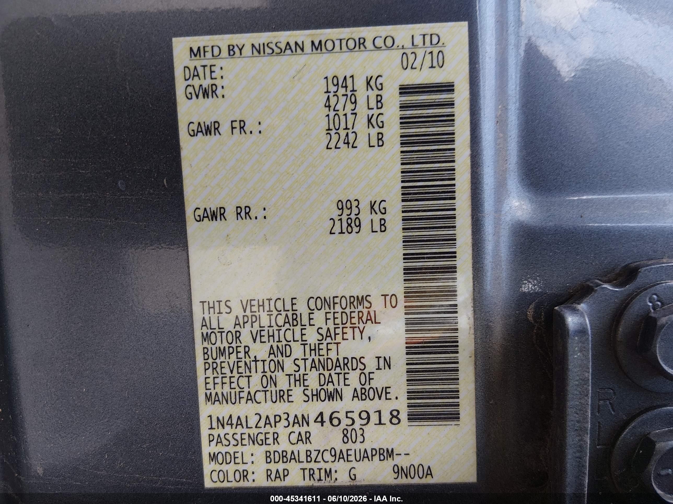 2010 Nissan Altima 2.5 S Pewter vin: 1N4AL2AP3AN465918