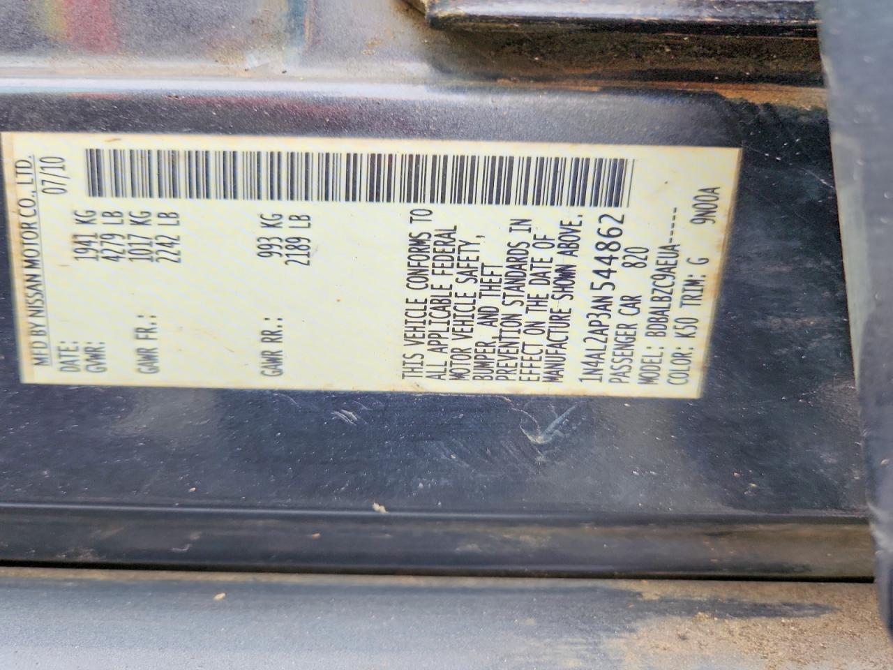 2010 Nissan Altima 2.5 Gray vin: 1N4AL2AP3AN544862