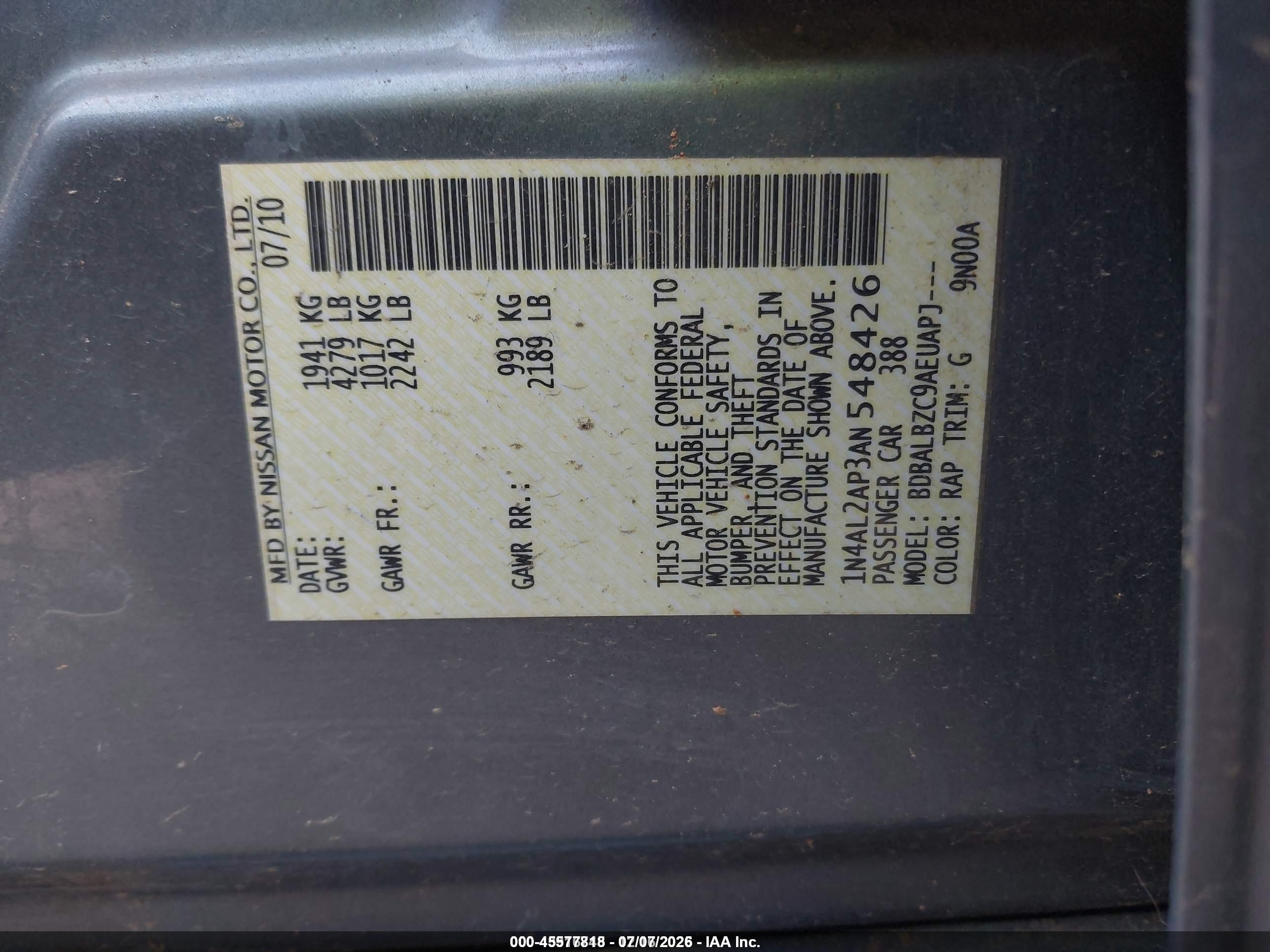 2010 Nissan Altima 2.5 S Gray vin: 1N4AL2AP3AN548426