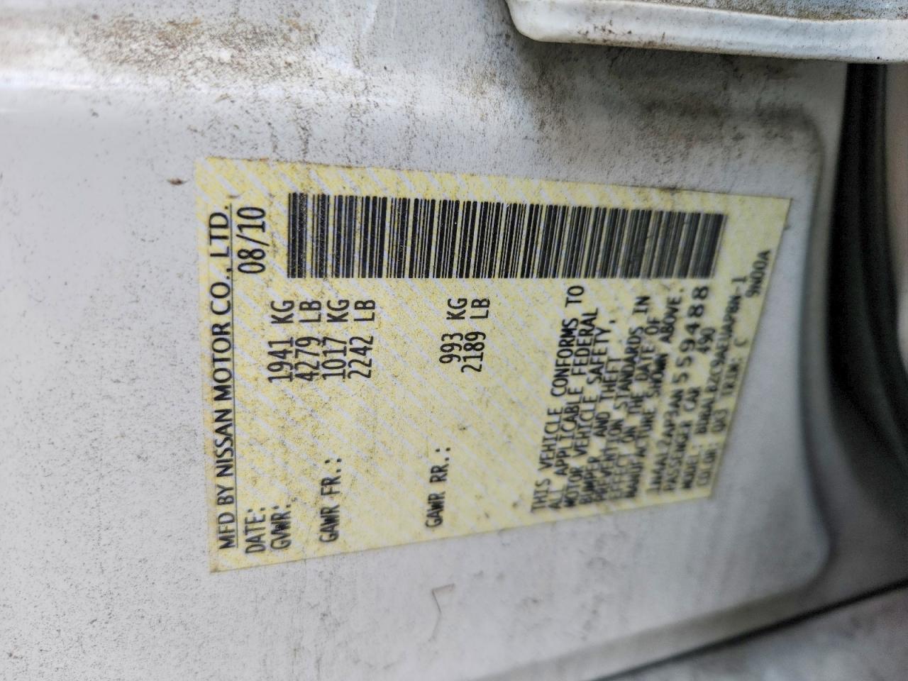 2010 Nissan Altima 2.5 White vin: 1N4AL2AP3AN559488