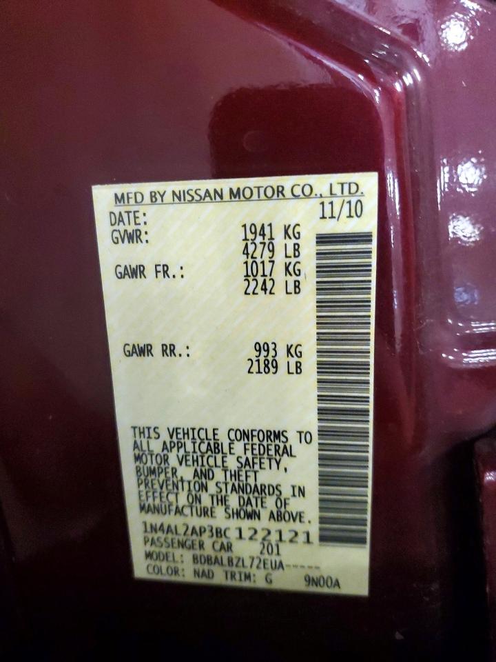 2011 Nissan Altima 2.5 Burgundy vin: 1N4AL2AP3BC122121