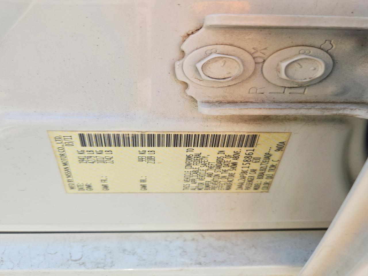 2011 Nissan Altima White vin: 1N4AL2AP3BC158861