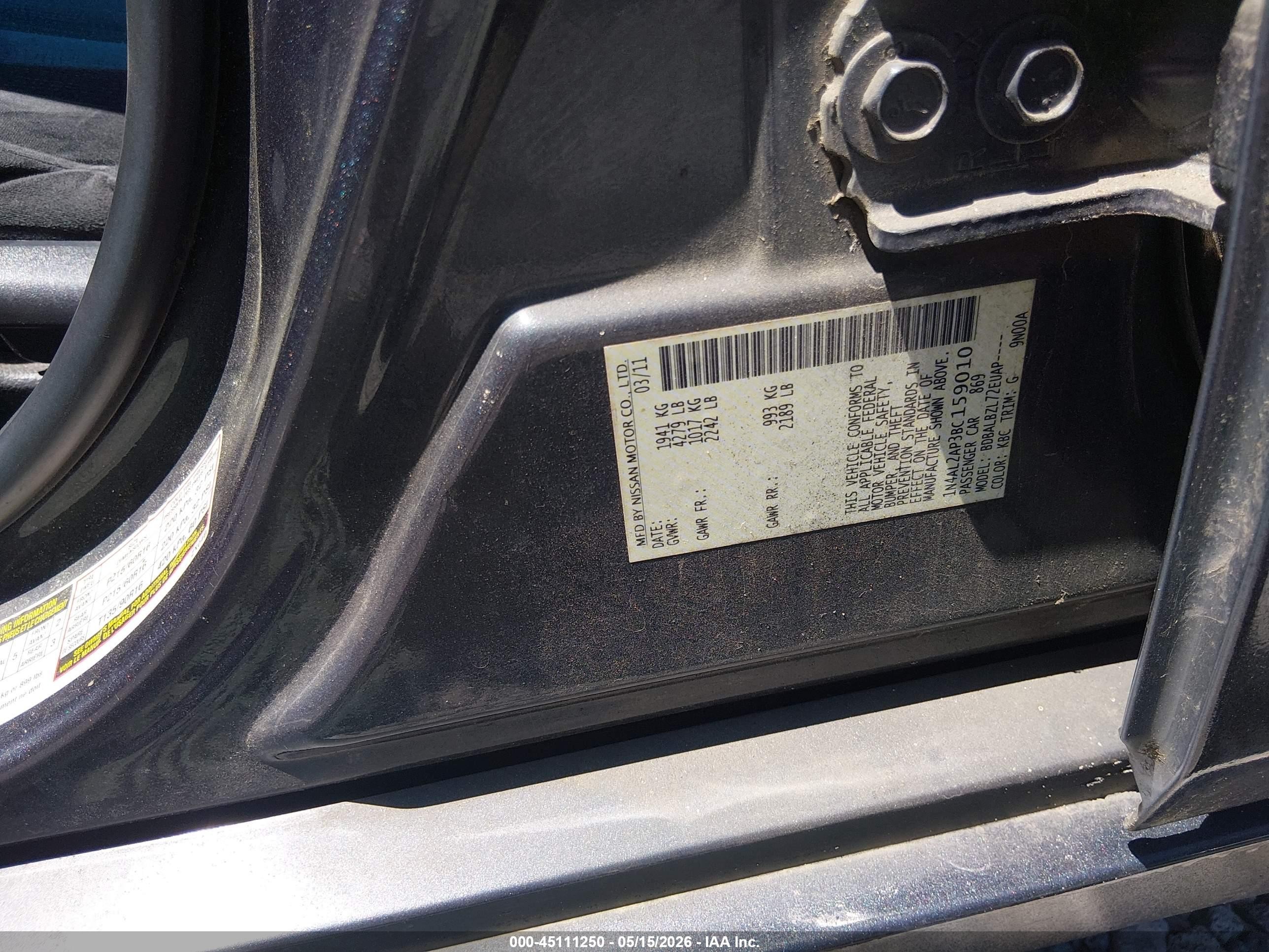 2011 Nissan Altima 2.5 S Gray vin: 1N4AL2AP3BC159010