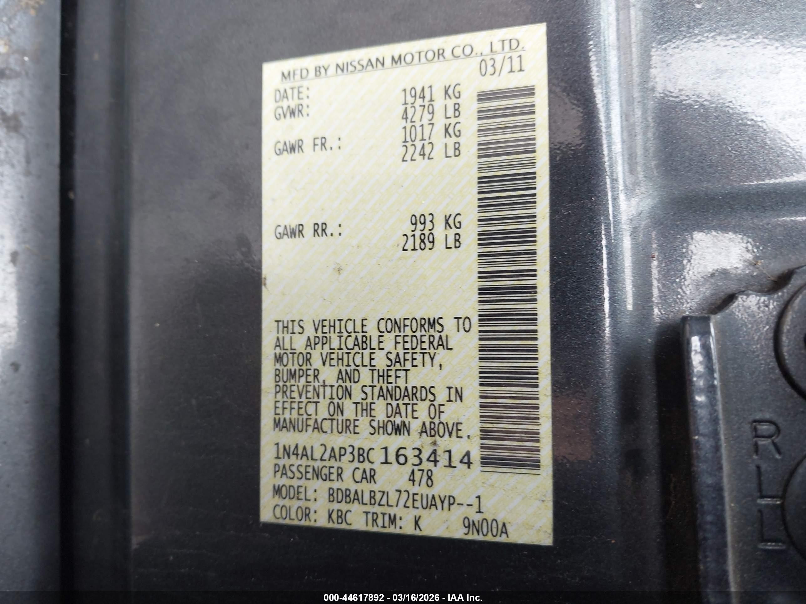 2011 Nissan Altima 2.5 S Gray vin: 1N4AL2AP3BC163414