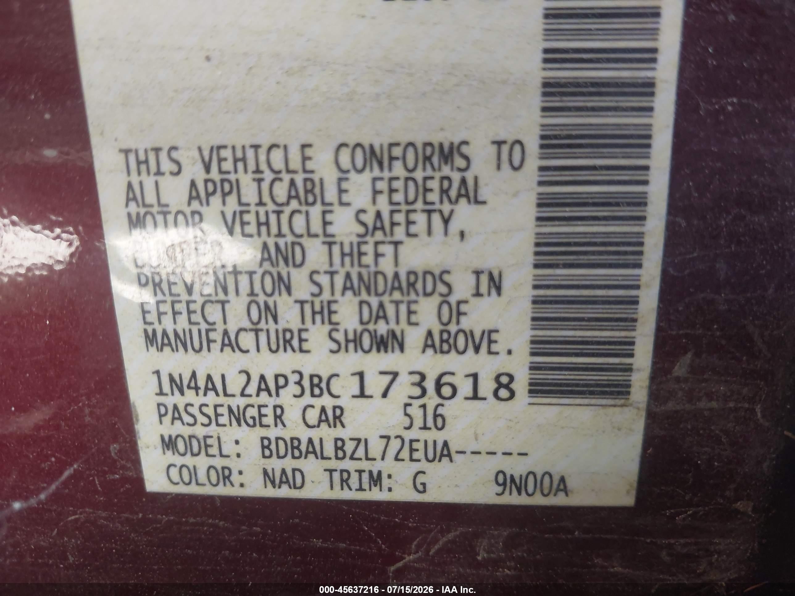 2011 Nissan Altima 2.5 S Burgundy vin: 1N4AL2AP3BC173618