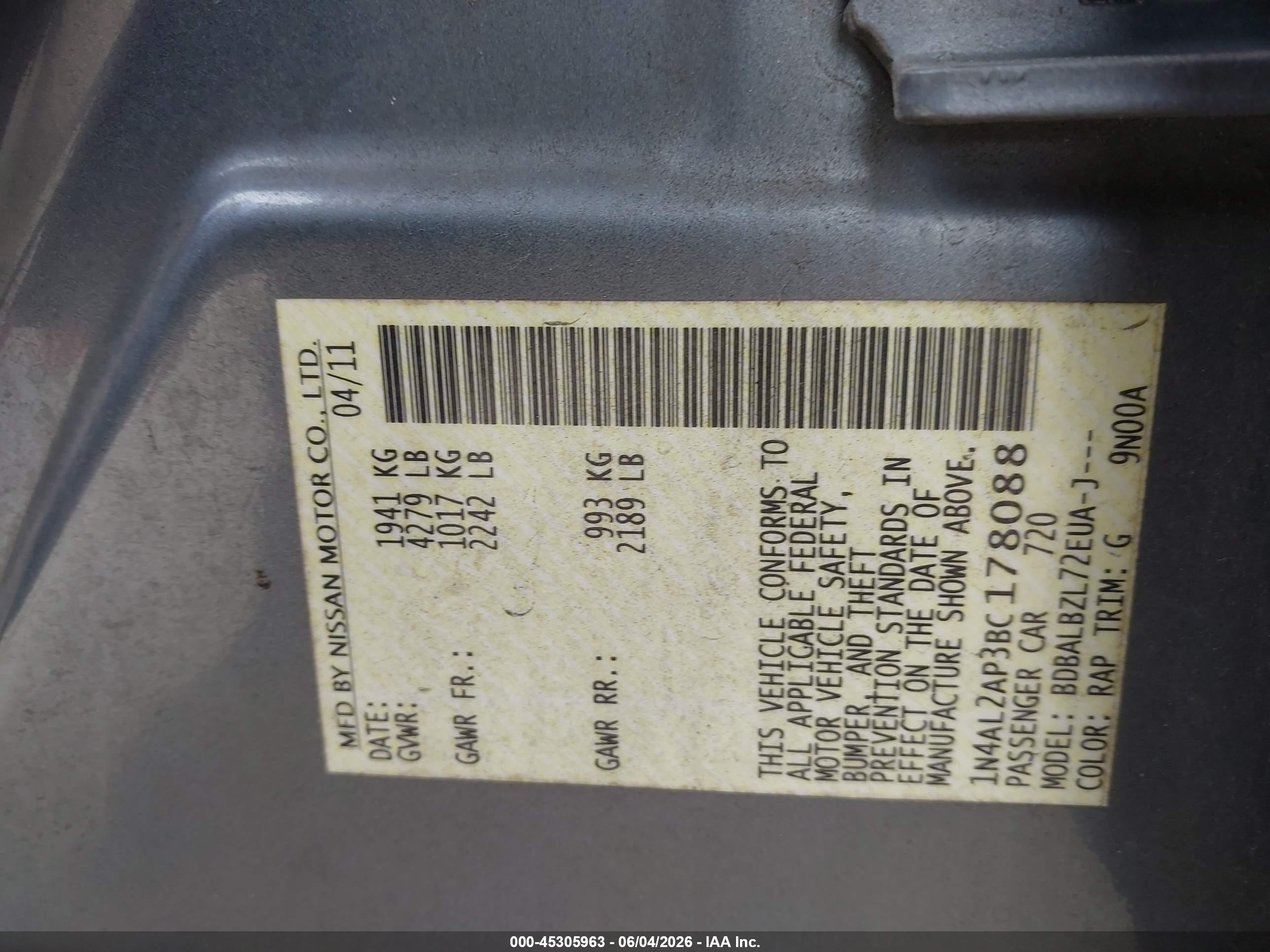 2011 Nissan Altima 2.5 S Light Blue vin: 1N4AL2AP3BC178088