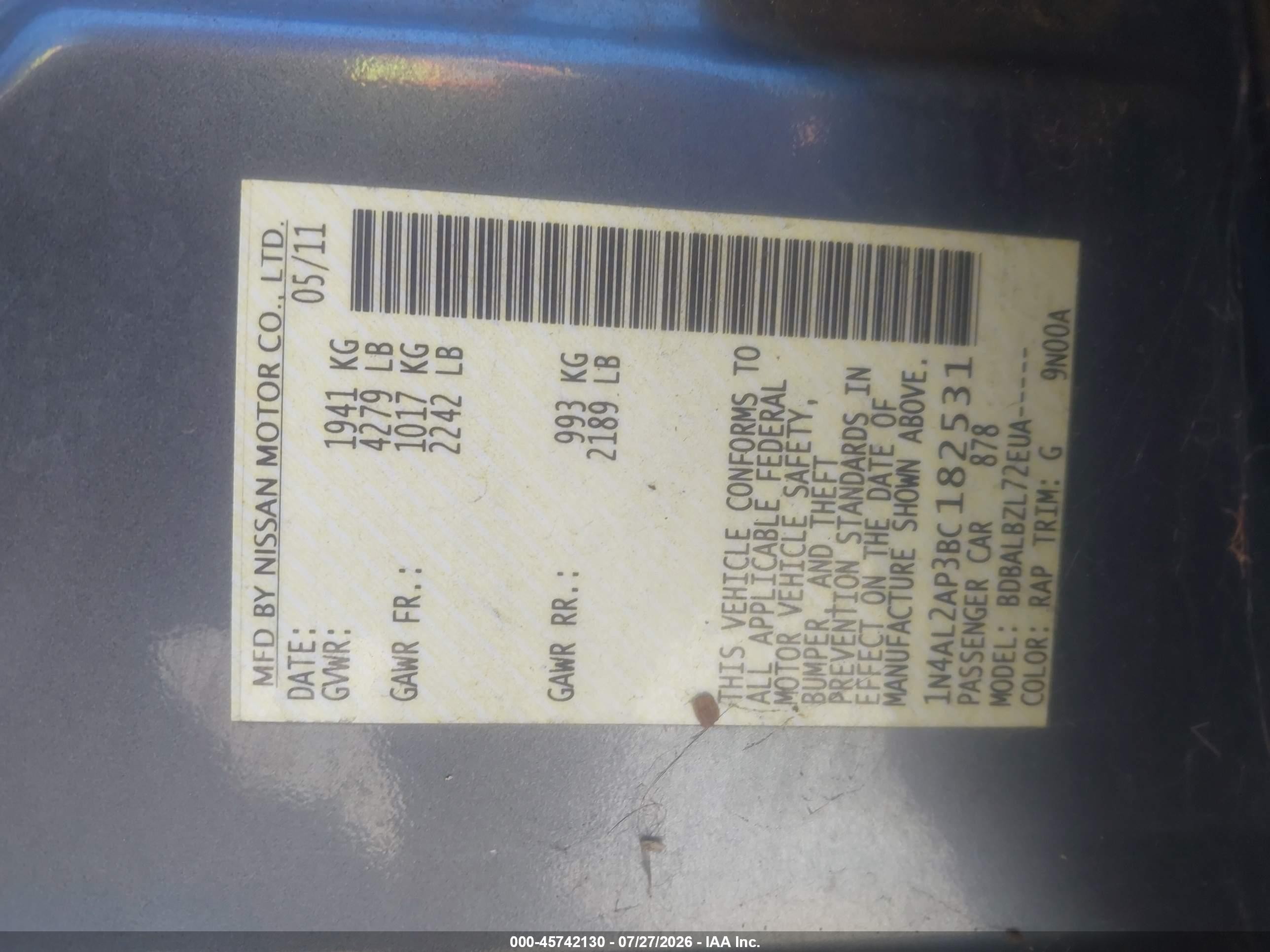 2011 Nissan Altima 2.5 S Gray vin: 1N4AL2AP3BC182531