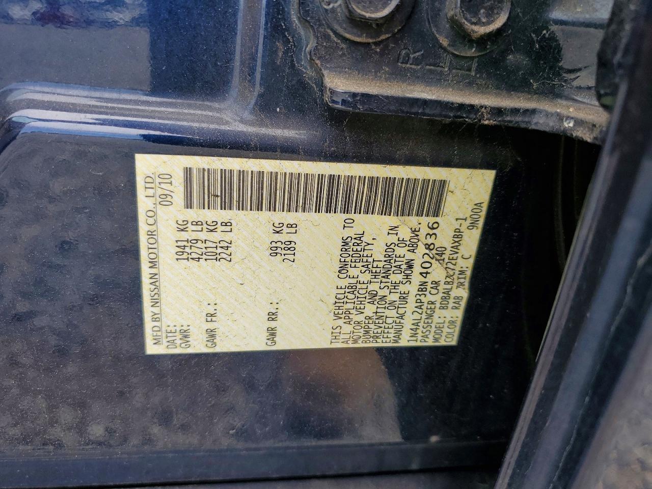 2011 Nissan Altima 2.5 Синий vin: 1N4AL2AP3BN402836