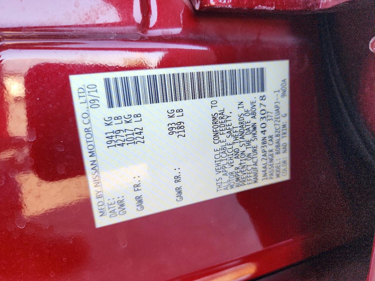2011 Nissan Altima 2.5 Maroon vin: 1N4AL2AP3BN403078