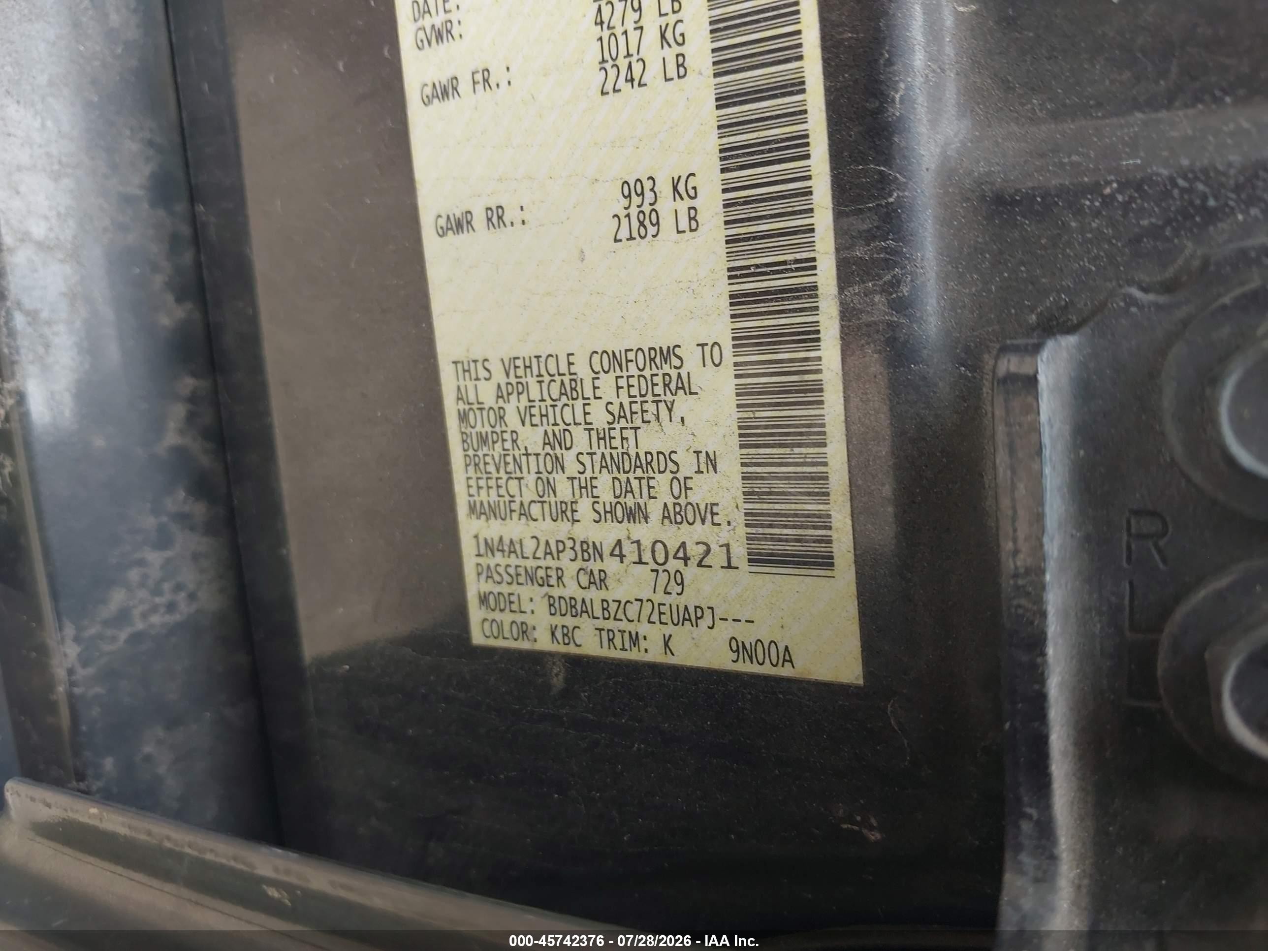 2011 Nissan Altima 2.5 S Серый vin: 1N4AL2AP3BN410421