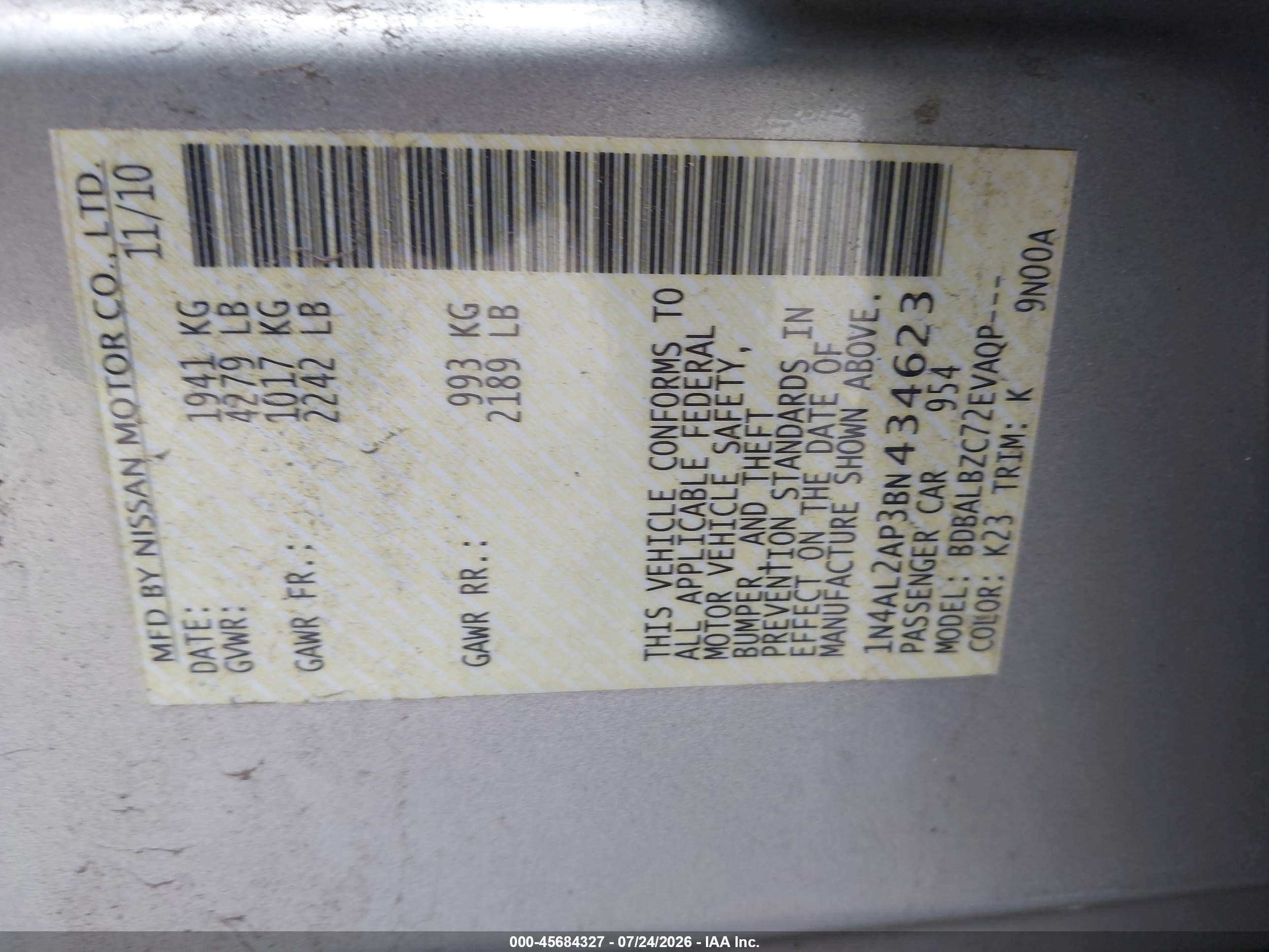2011 Nissan Altima 2.5 S Silver vin: 1N4AL2AP3BN434623