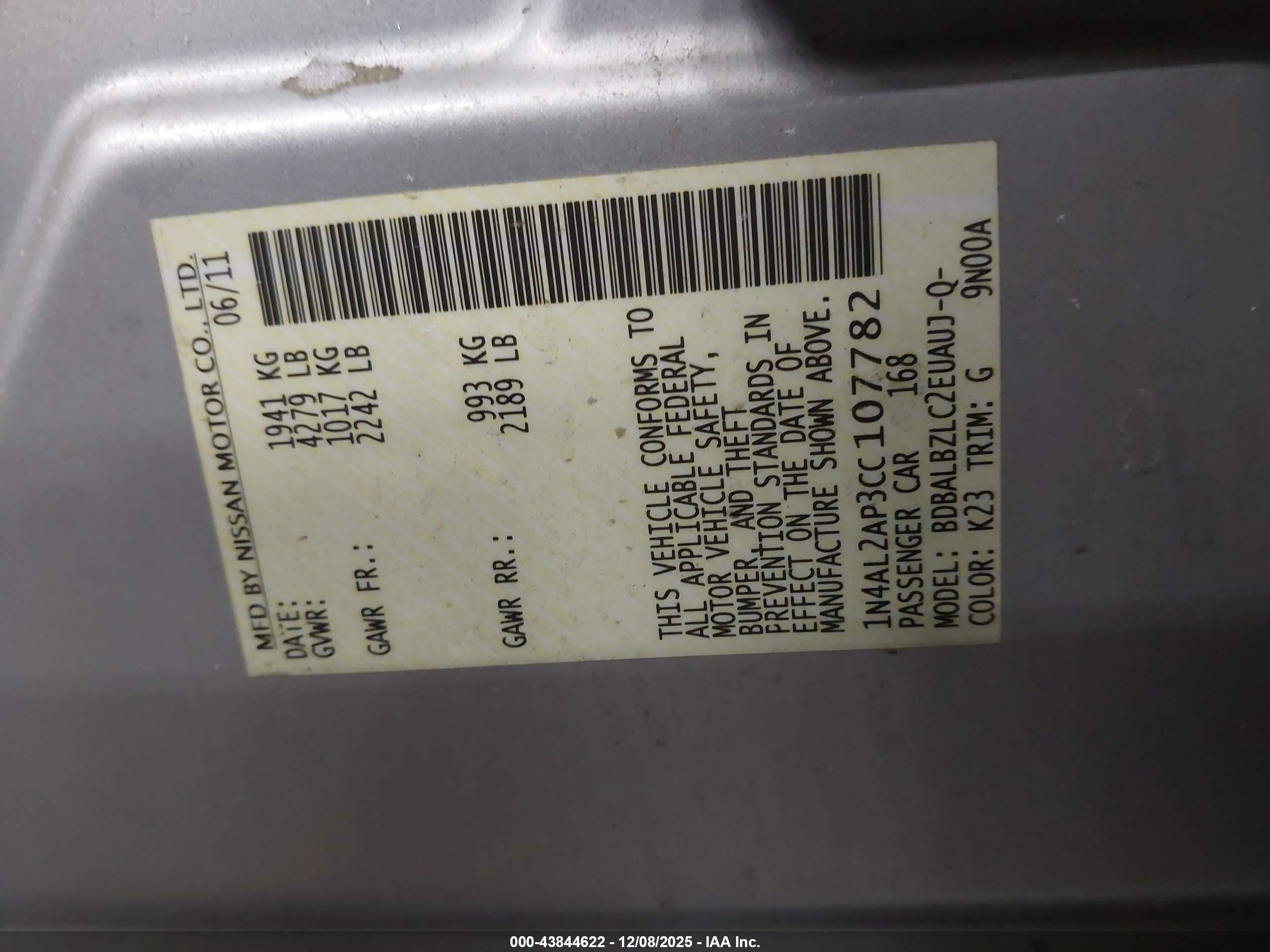 2012 Nissan Altima 2.5 S Black vin: 1N4AL2AP3CC107782