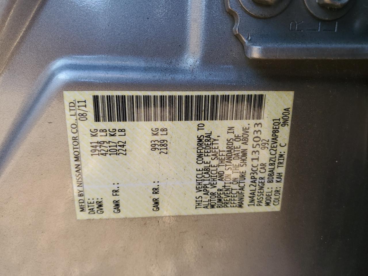 2012 Nissan Altima Base Gold vin: 1N4AL2AP3CC135033
