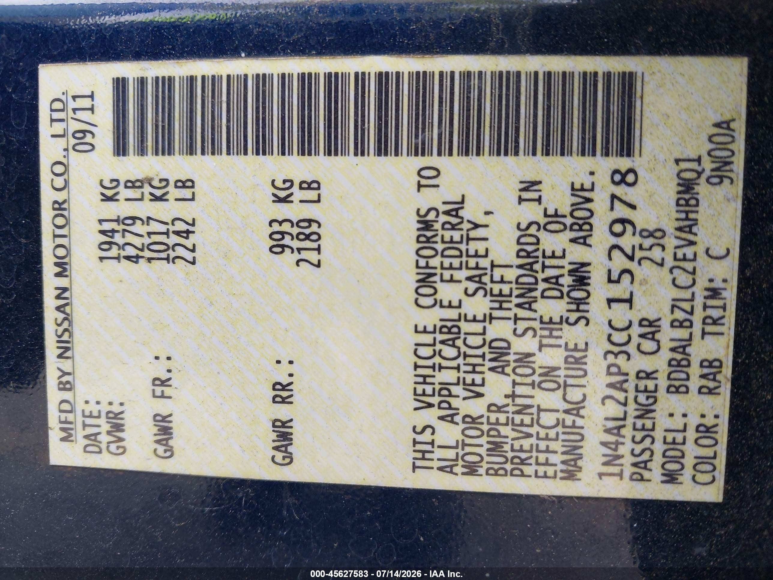 2012 Nissan Altima 2.5 S Blue vin: 1N4AL2AP3CC152978