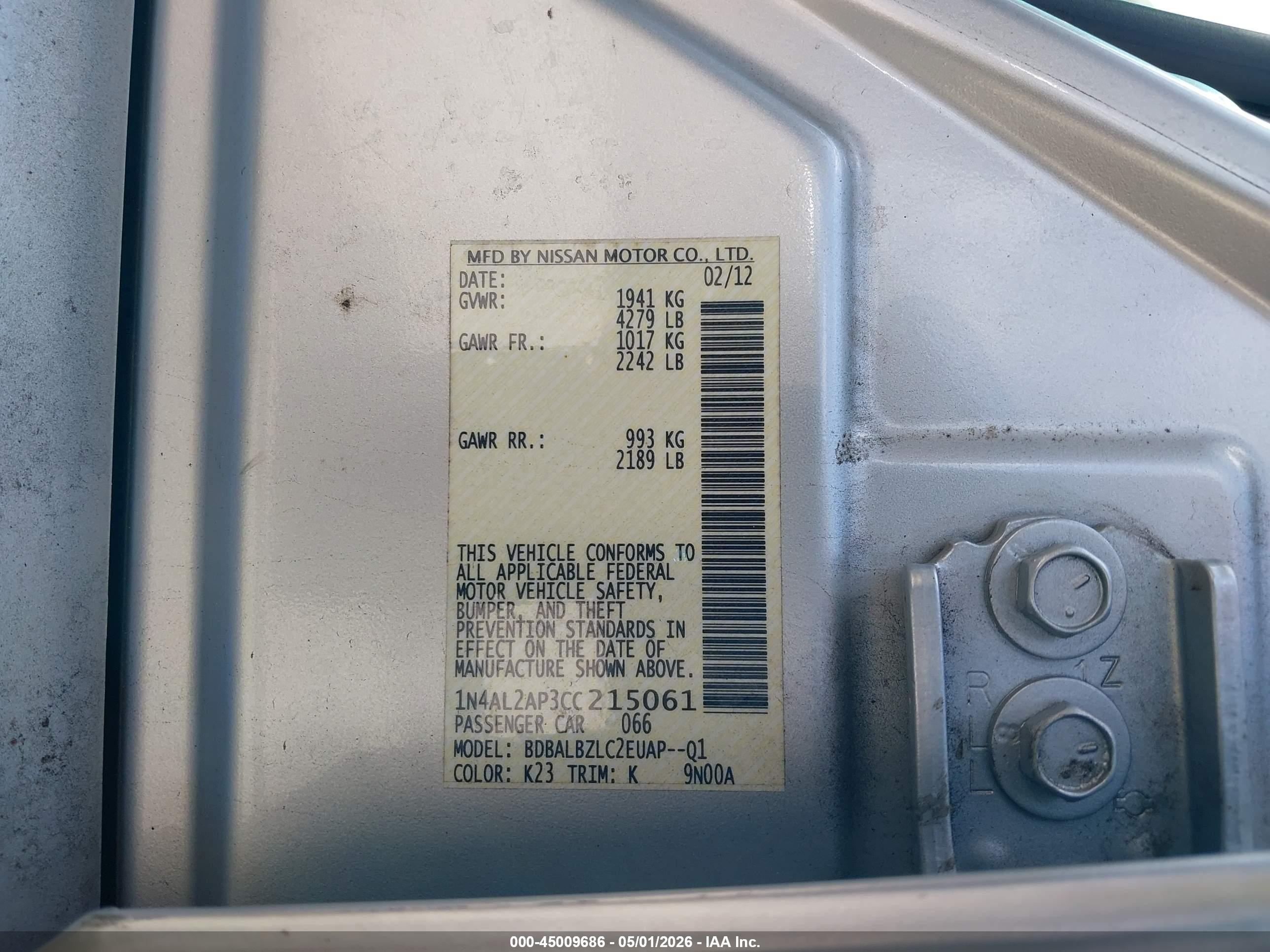 2012 Nissan Altima 2.5 S Silver vin: 1N4AL2AP3CC215061