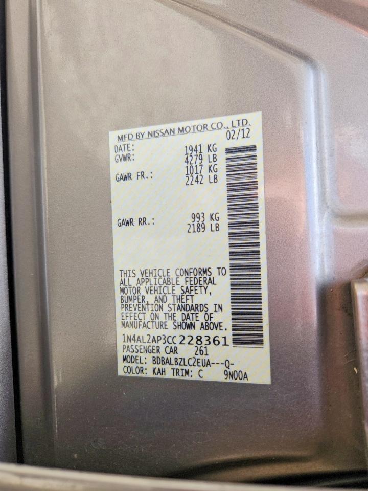 2012 Nissan Altima 2.5 Silver vin: 1N4AL2AP3CC228361