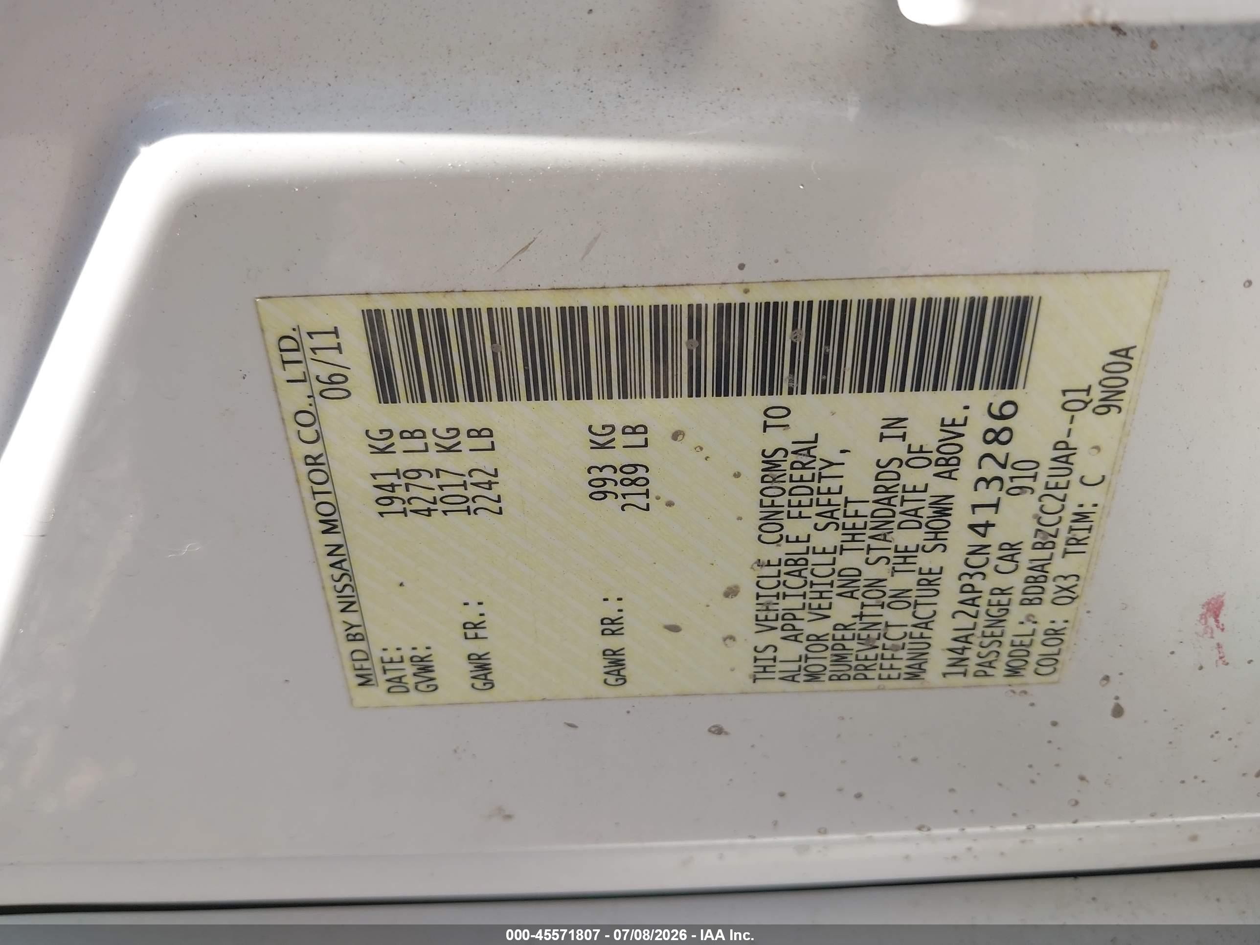 2012 Nissan Altima 2.5 S Белый vin: 1N4AL2AP3CN413286