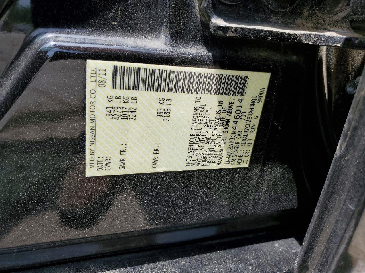 2012 Nissan Altima 2.5 Black vin: 1N4AL2AP3CN446014