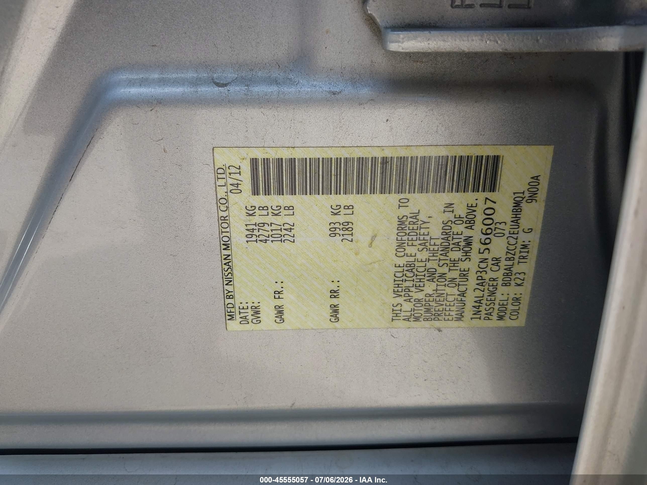 2012 Nissan Altima 2.5 S Silver vin: 1N4AL2AP3CN566007