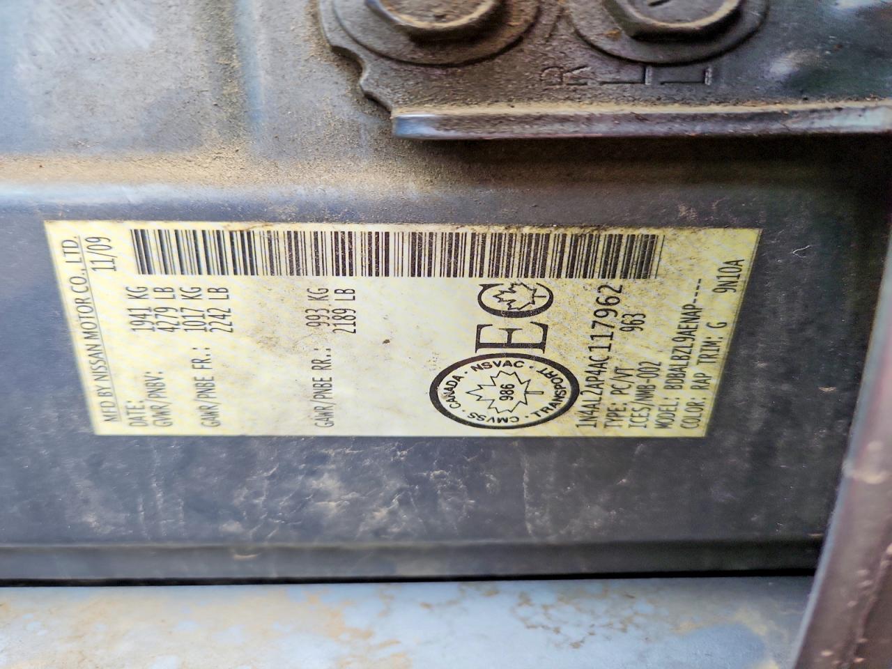 2010 Nissan Altima 2.5 Blue vin: 1N4AL2AP4AC117962