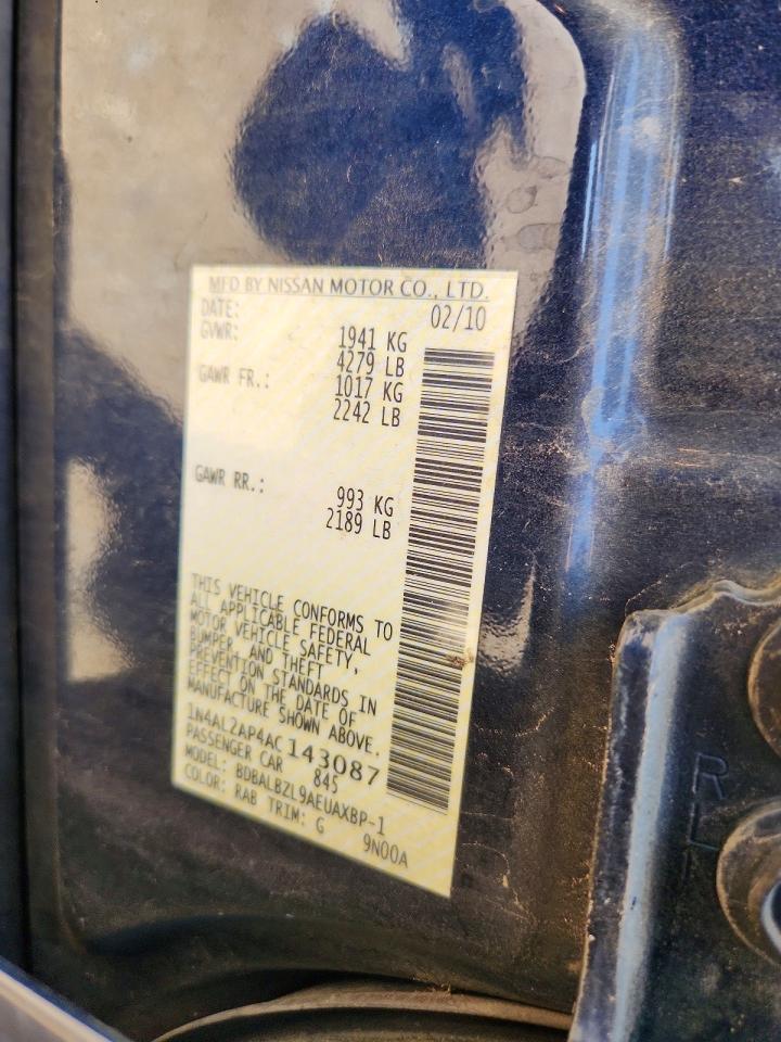 2010 Nissan Altima Blue vin: 1N4AL2AP4AC143087