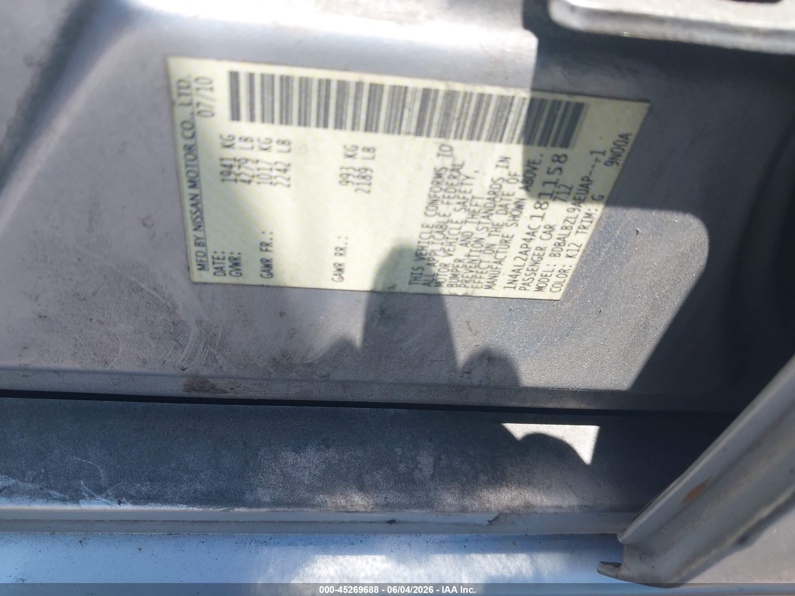 2010 Nissan Altima 2.5 S Gray vin: 1N4AL2AP4AC181158
