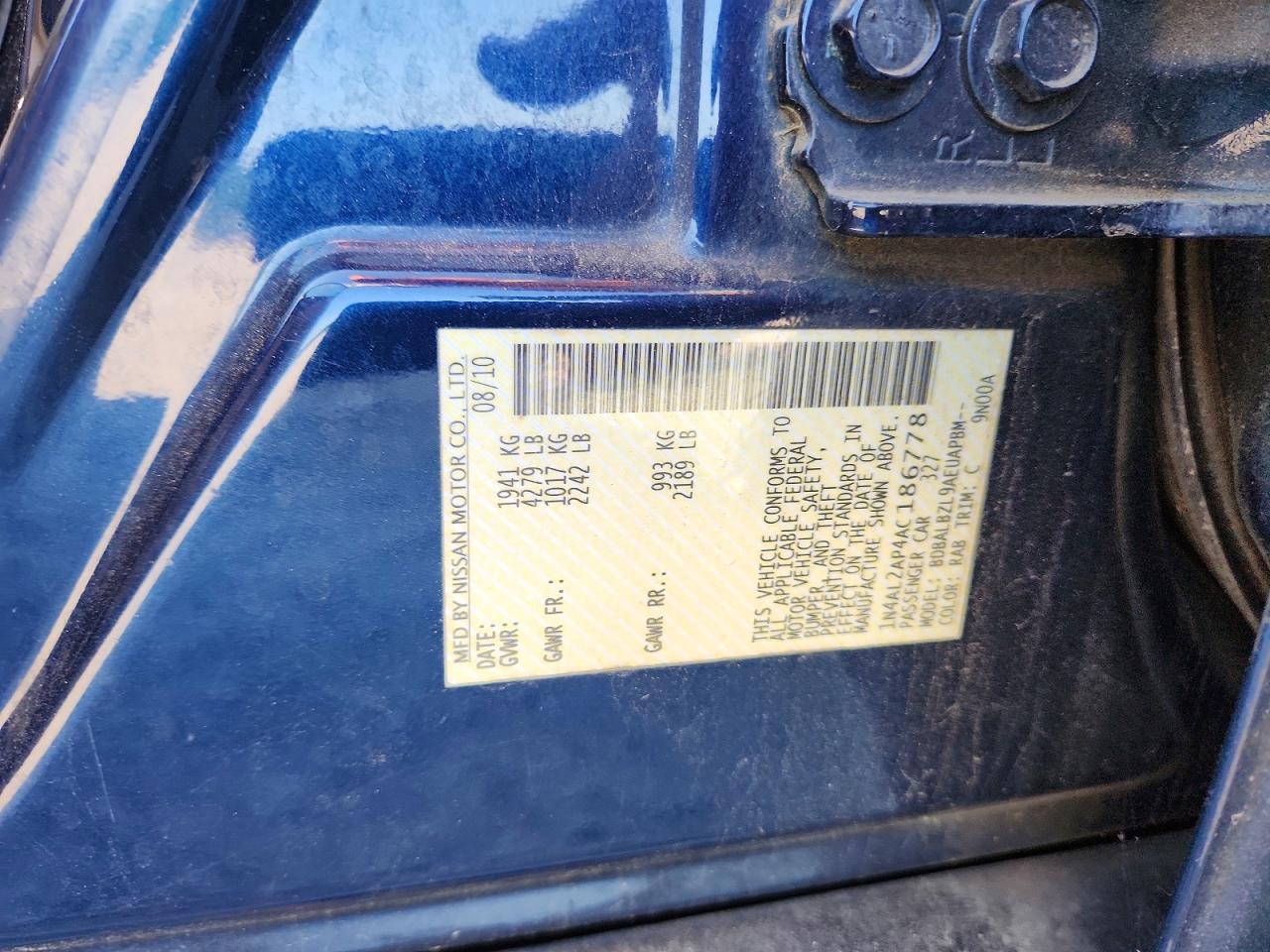 2010 Nissan Altima 2.5 Blue vin: 1N4AL2AP4AC186778