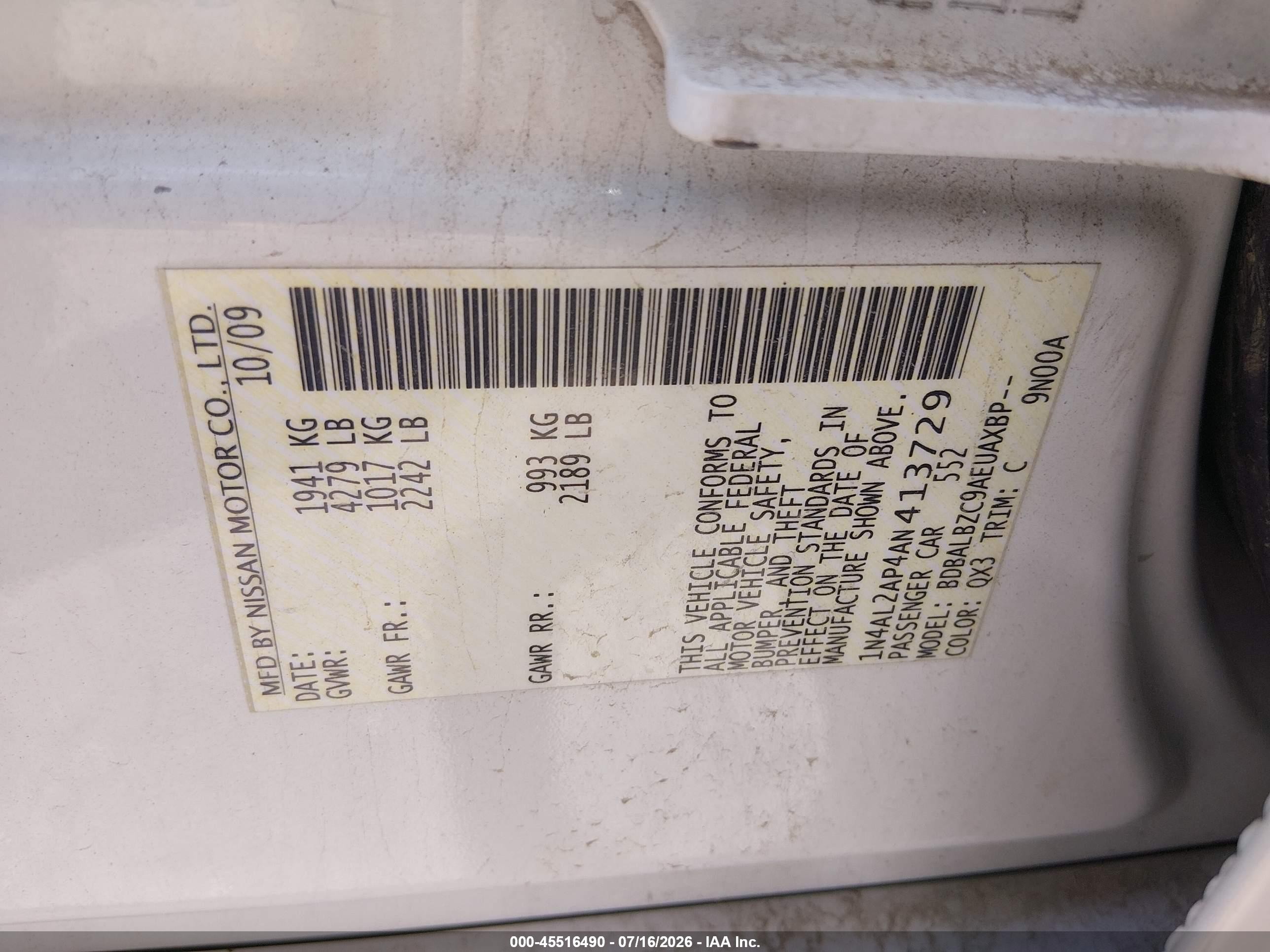 2010 Nissan Altima 2.5 S White vin: 1N4AL2AP4AN413729