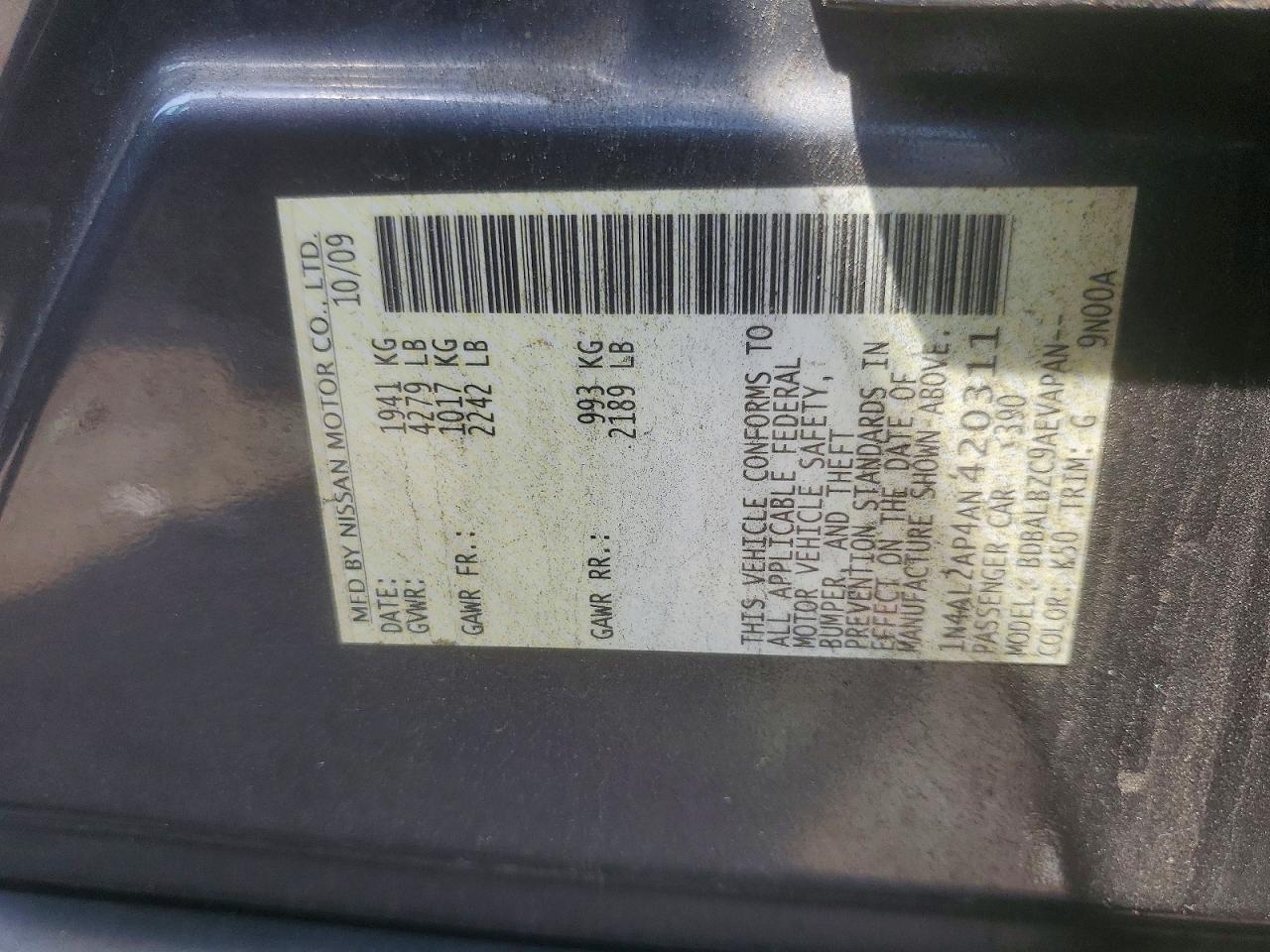 2010 Nissan Altima 2.5 Charcoal vin: 1N4AL2AP4AN420311