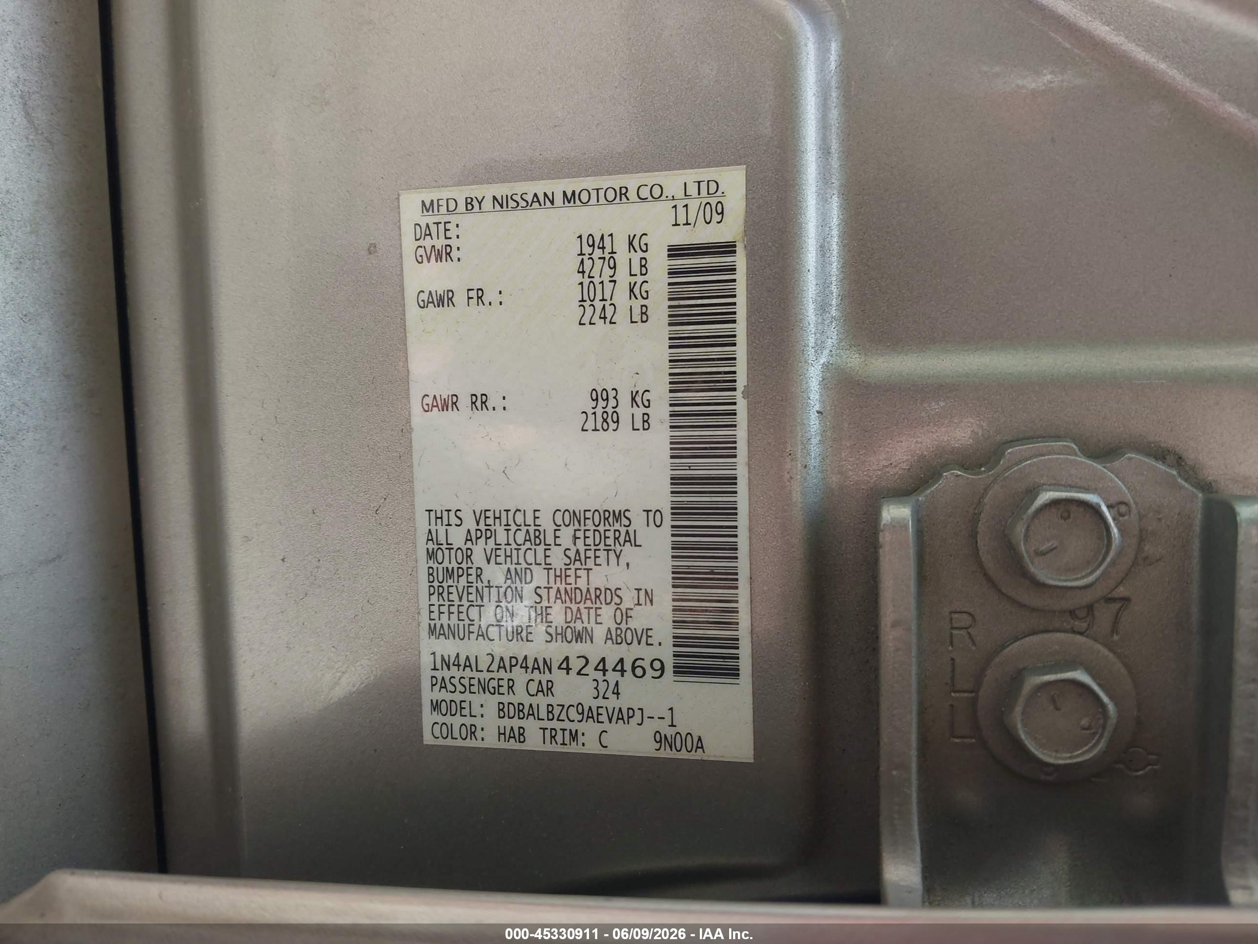2010 Nissan Altima 2.5 S Gold vin: 1N4AL2AP4AN424469