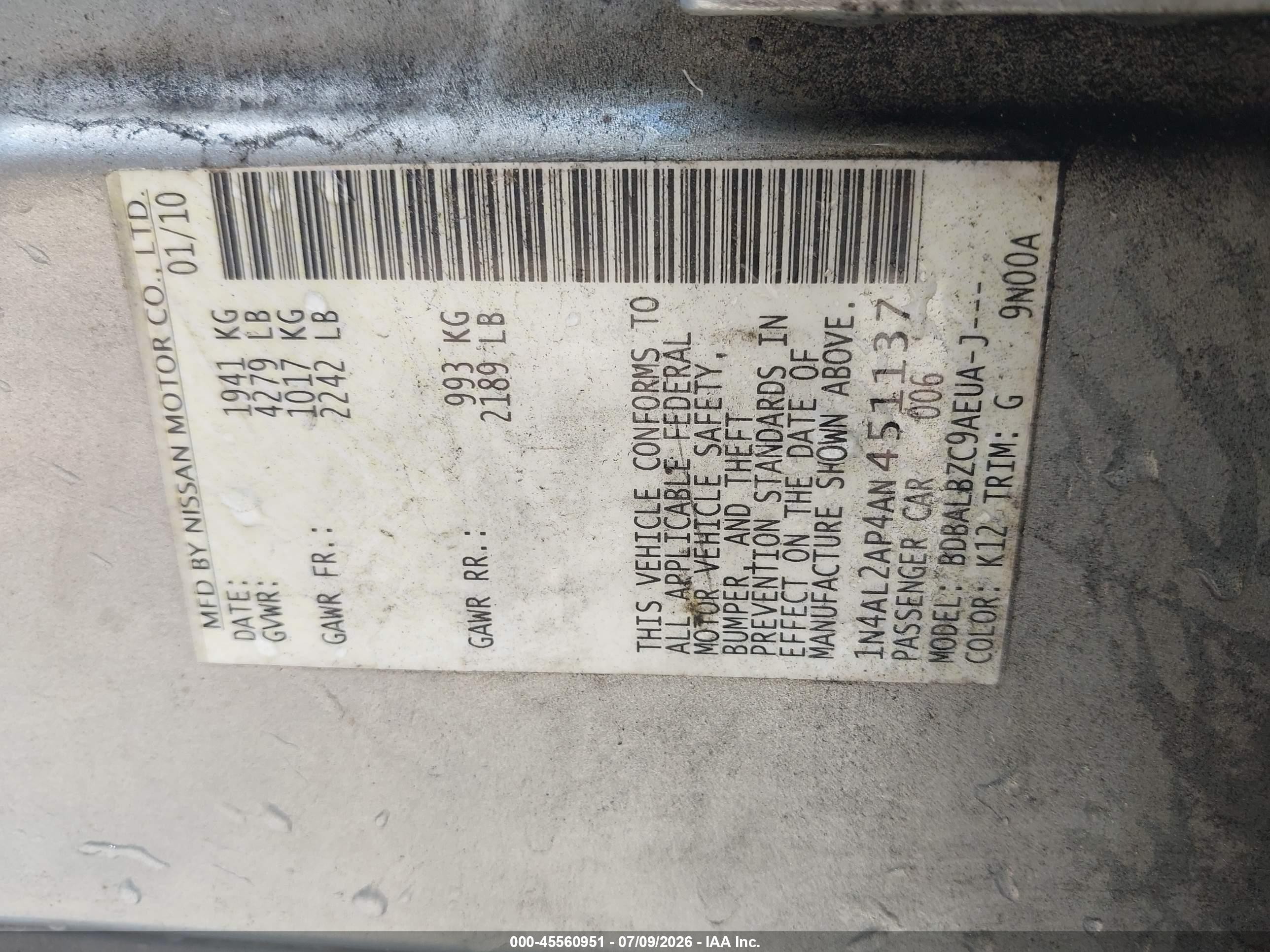 2010 Nissan Altima 2.5 S Gray vin: 1N4AL2AP4AN451137