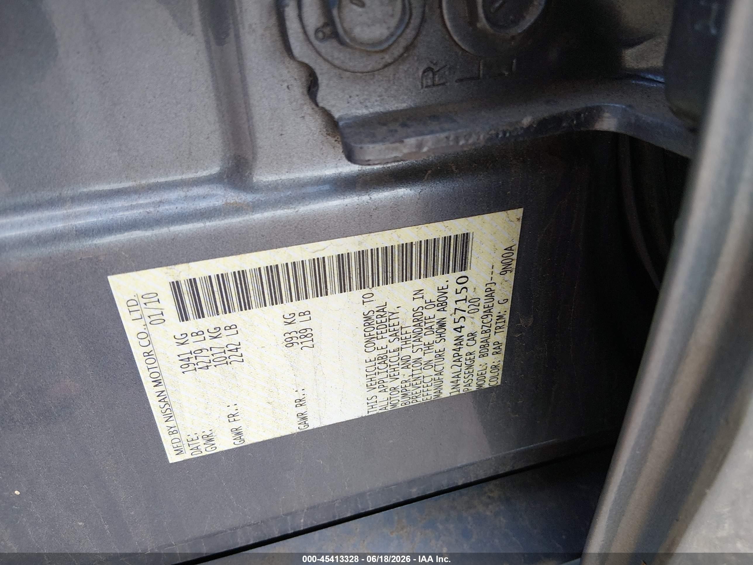 2010 Nissan Altima 2.5 S Blue vin: 1N4AL2AP4AN457150