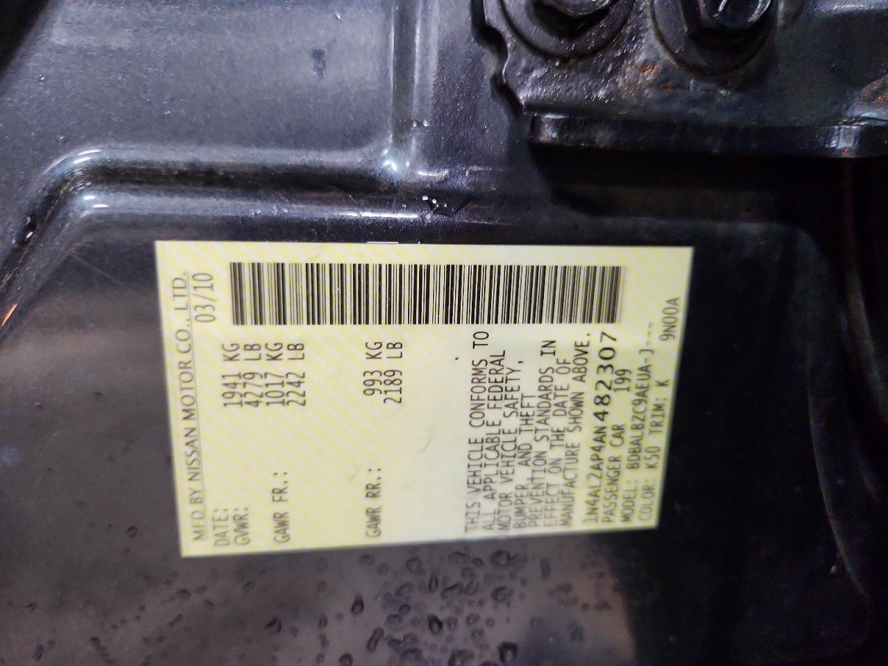 2010 Nissan Altima 2.5 Gray vin: 1N4AL2AP4AN482307