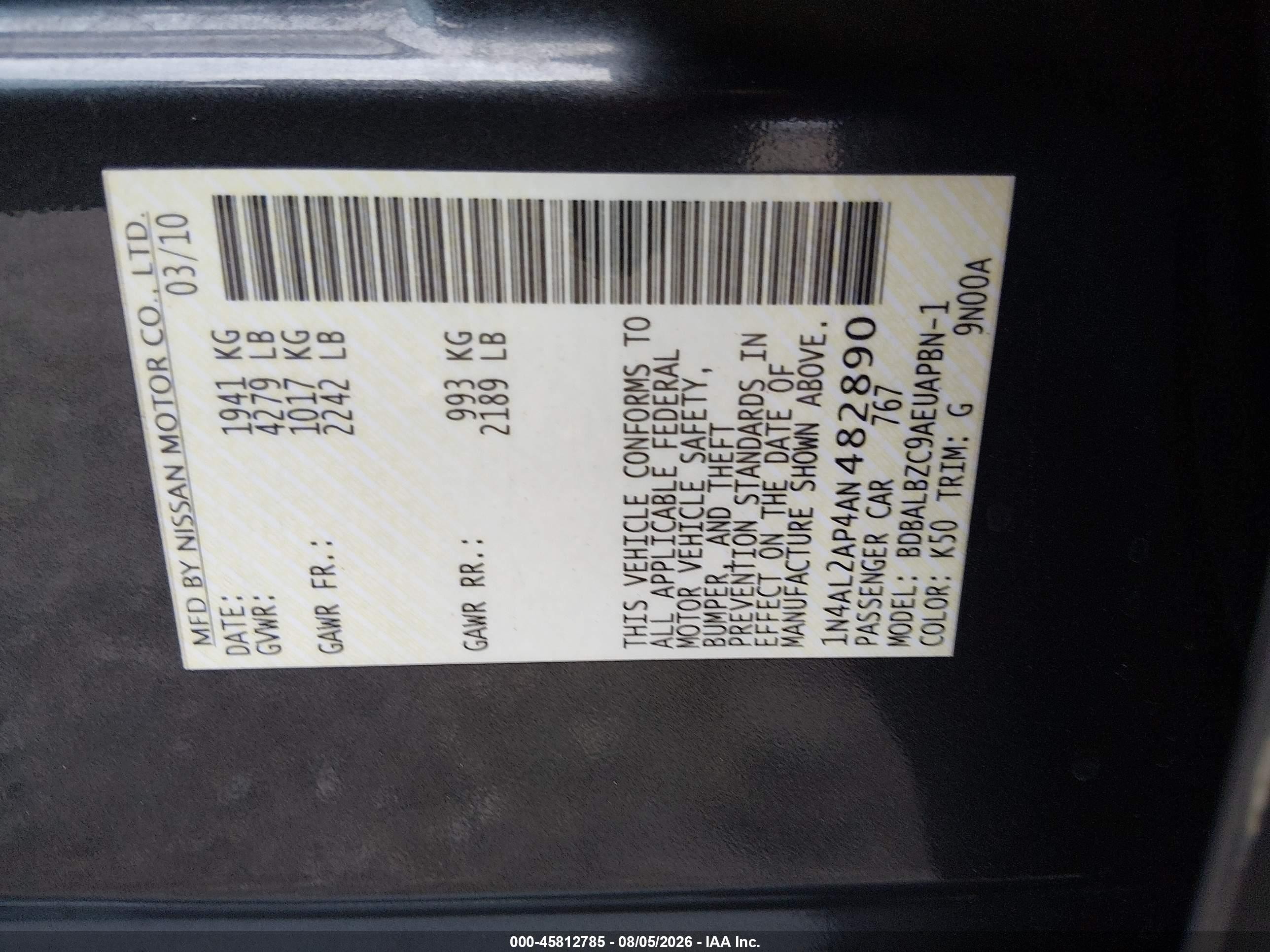 2010 Nissan Altima 2.5 S Gray vin: 1N4AL2AP4AN482890