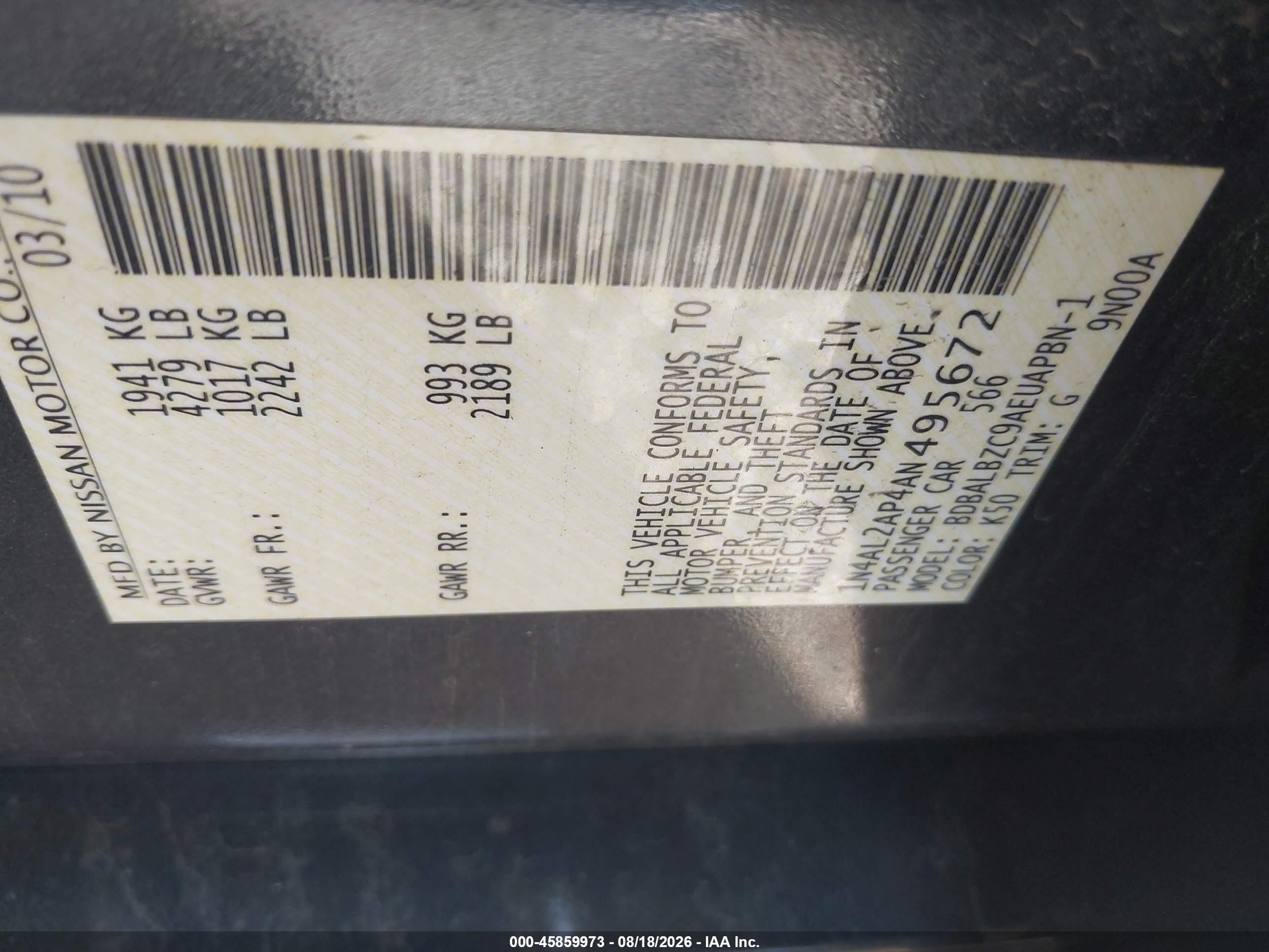 2010 Nissan Altima 2.5 S Серый vin: 1N4AL2AP4AN495672