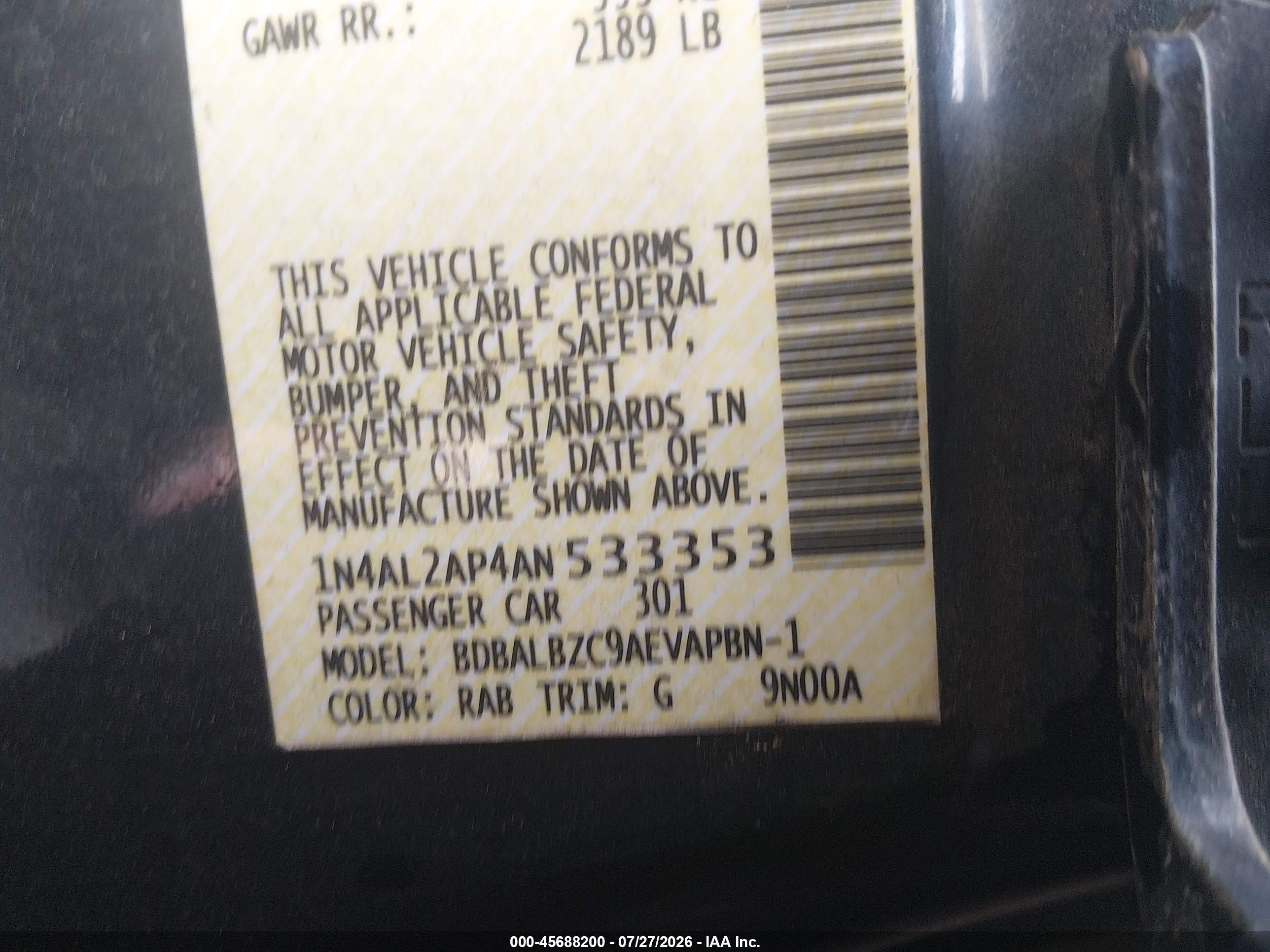 2010 Nissan Altima 2.5 S Blue vin: 1N4AL2AP4AN533353
