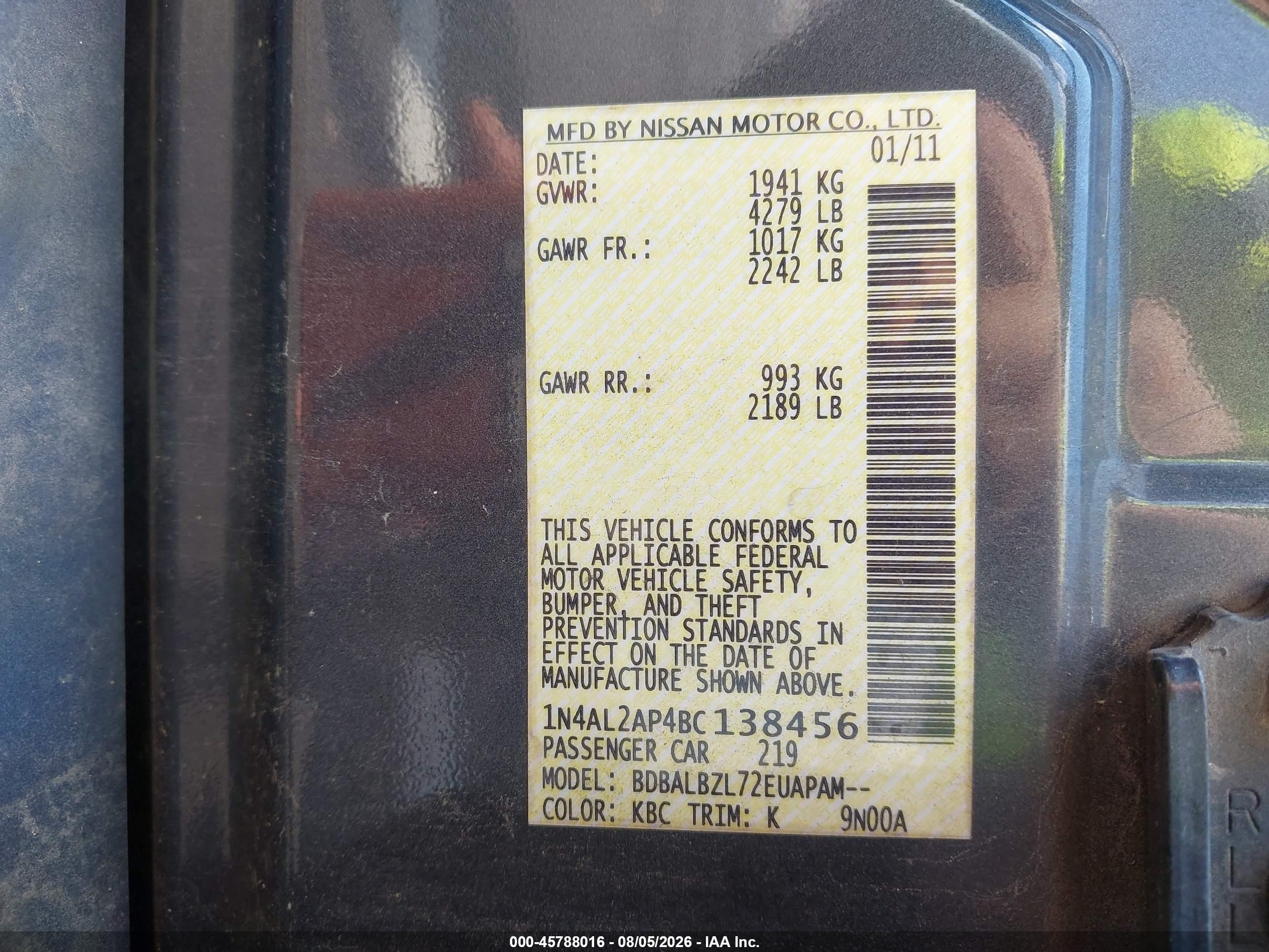 2011 Nissan Altima 2.5 S Gray vin: 1N4AL2AP4BC138456