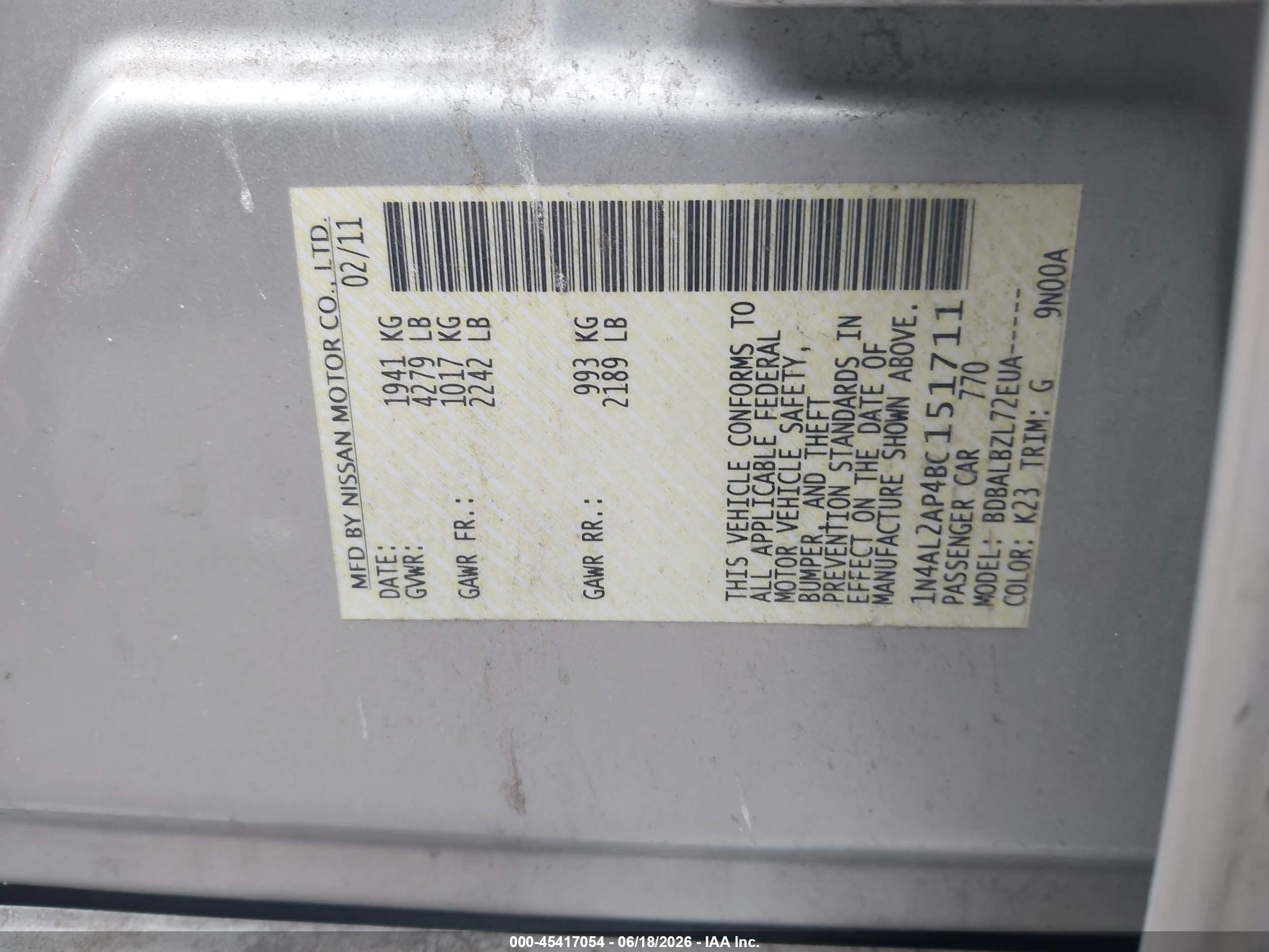 2011 Nissan Altima 2.5 S Silver vin: 1N4AL2AP4BC151711